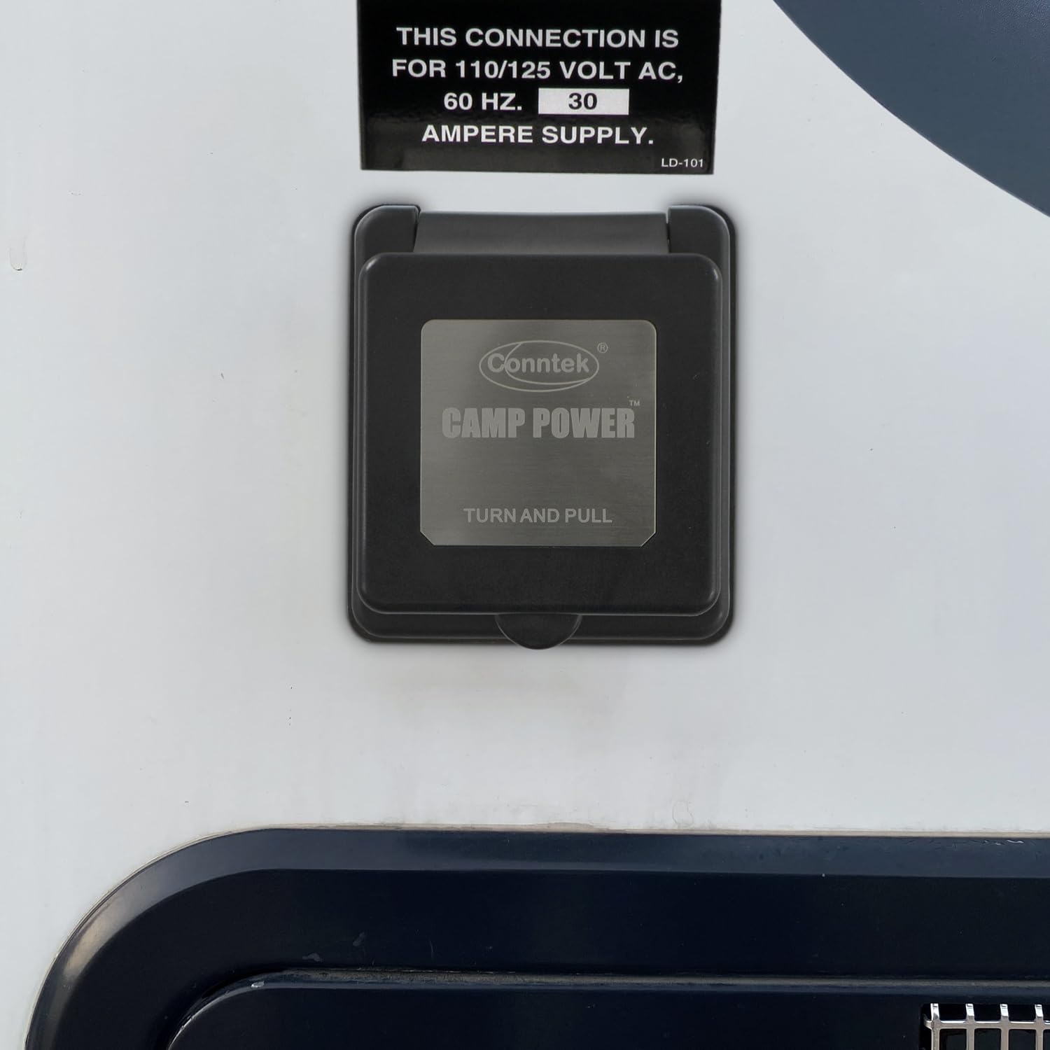 Conntek 30 Amp 125 Volt RV Marine Power Inlet - Black, Model 803EZ-A-SQBK