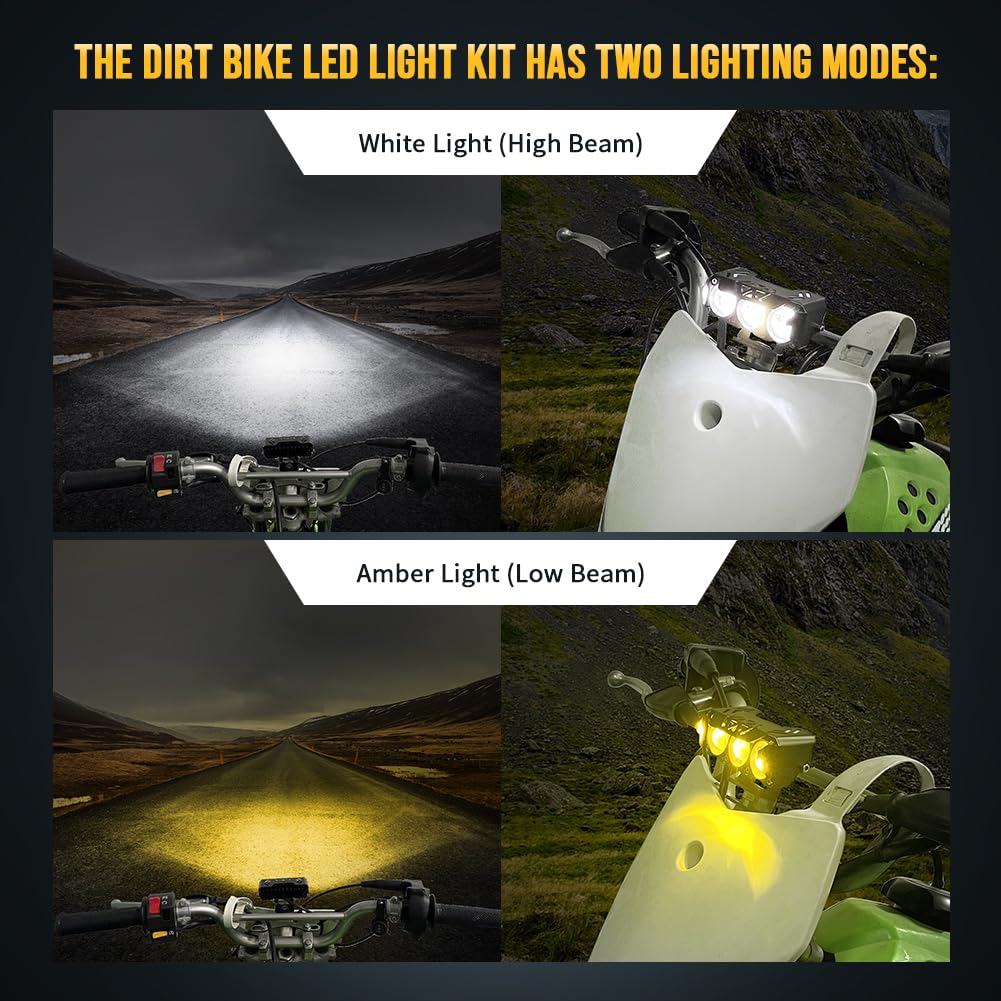 AUTOVIC Dirt Bike Light Bar Kit - 2 Modes White & Amber, Universal Fit for Kawasaki, Honda, Yamaha, Suzuki, Model AUT-M00W1828