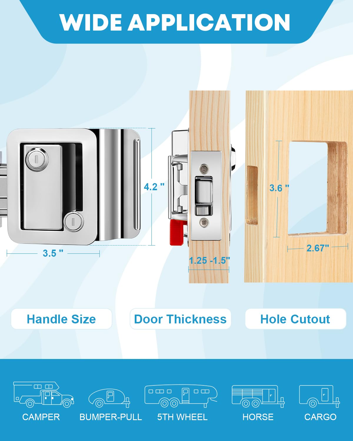 Kohree Rv Trailer Camper Door Lock Handle, Rv Door Locks Replacement With Deadbolt, 100% Zinc Alloy Door Handle Rv Entry Door Lock For Camper, Travel, Horse Trailer, Cargo Hauler, Rv Door Lock Chrome
