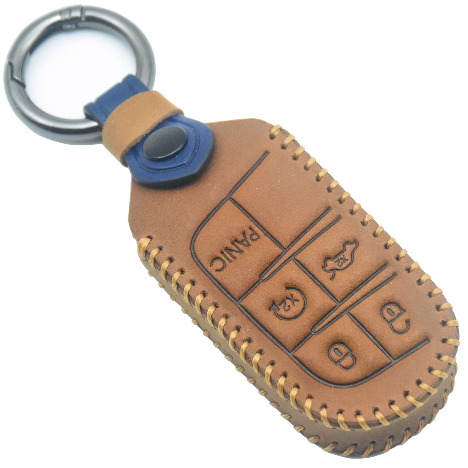 Yubomt For Jeep Key Fob Cover,Genuine Leather Key Case For Jeep Grand Cherokee Chrysler 200 300C Renegade Compass Dodge Journey 