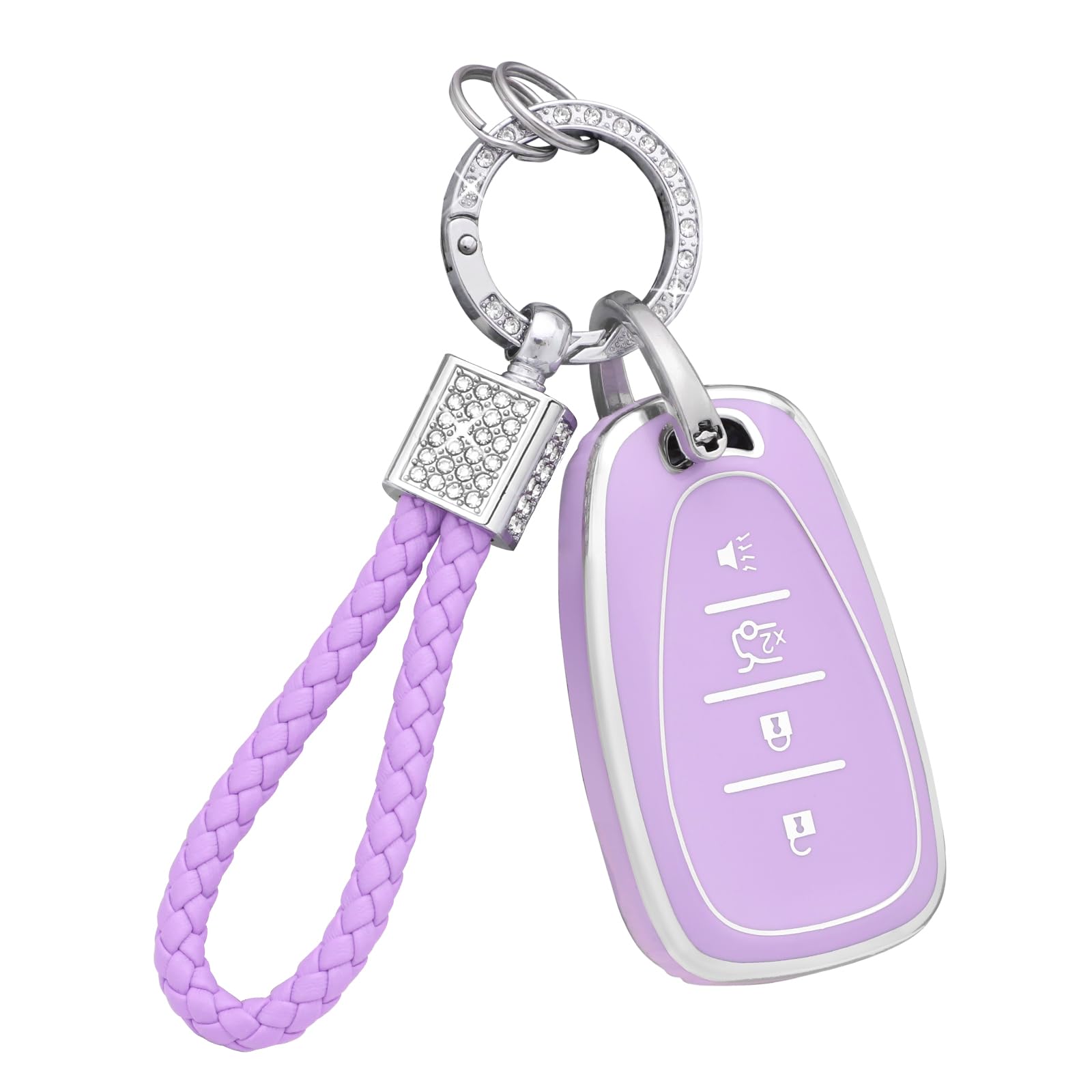 PIFOOG Key Fob Cover fit for Chevy 4 Buttons Purple Car Keys Shell Case Bling Keychain Protector Accessories for Equinox Malibu 