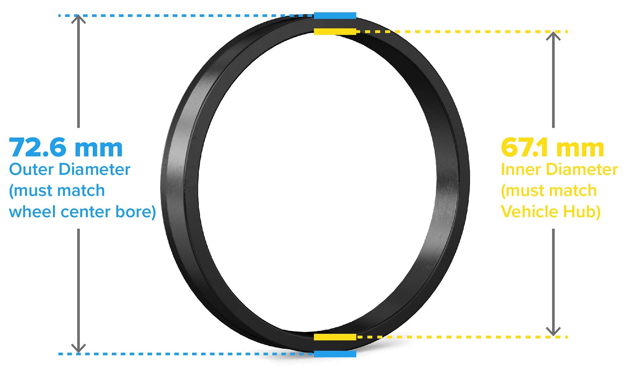 Stancemagic Hubcentric Rings (Pack Of 4) - 67.1Mm Id To 72.6Mm Od - Black Poly Carbon Plastic Hubrings - Compatible With Mitsubishi Mazda Hyundai With 67.1Mm Vehicle Hubs And 72.6Mm Wheel Centerbore
