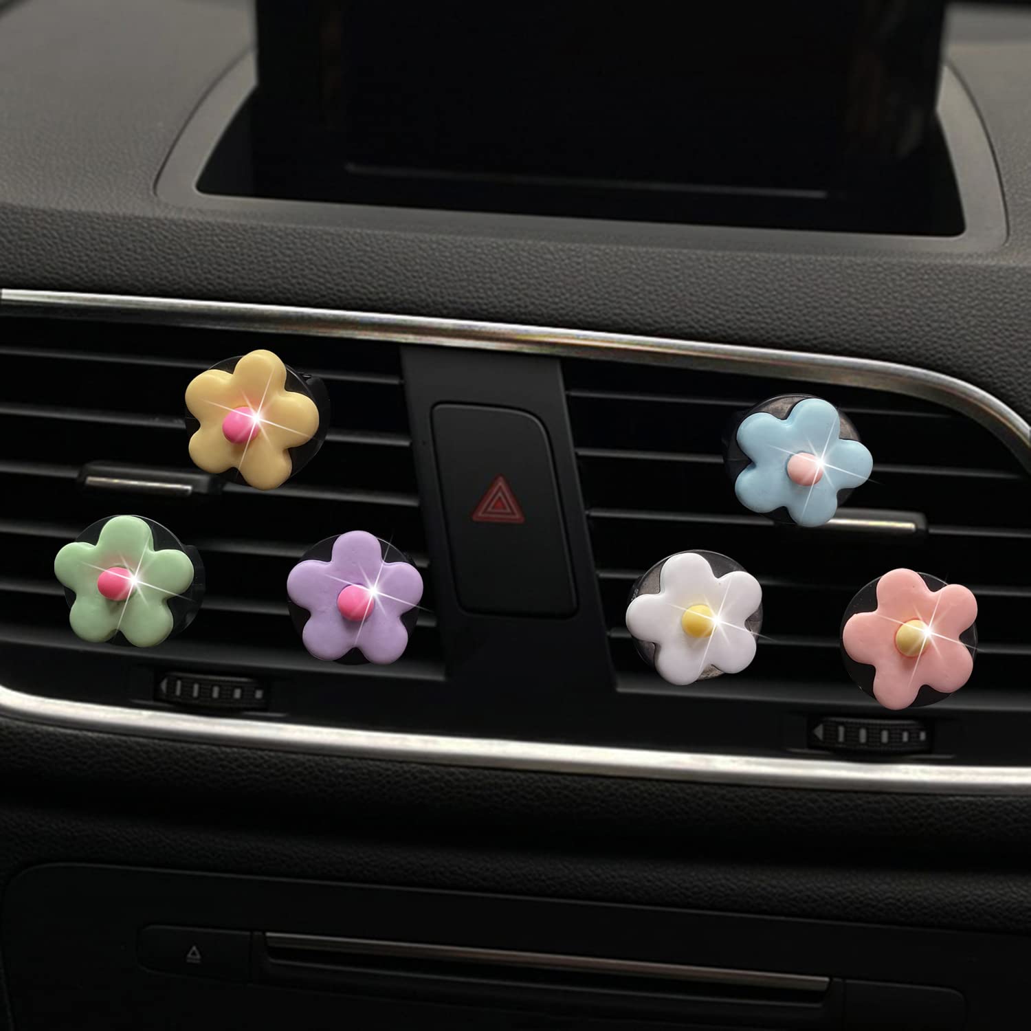 6 Pcs Daisy Air Vent Clips, Cute Flower Car Air Fresheners Vents Clips Car Diffuser Vent Clip Glam Car Interior Decor Charm Daisy Cute Car Accessories Car Decoration For Women Girls (Vibrant Colors)
