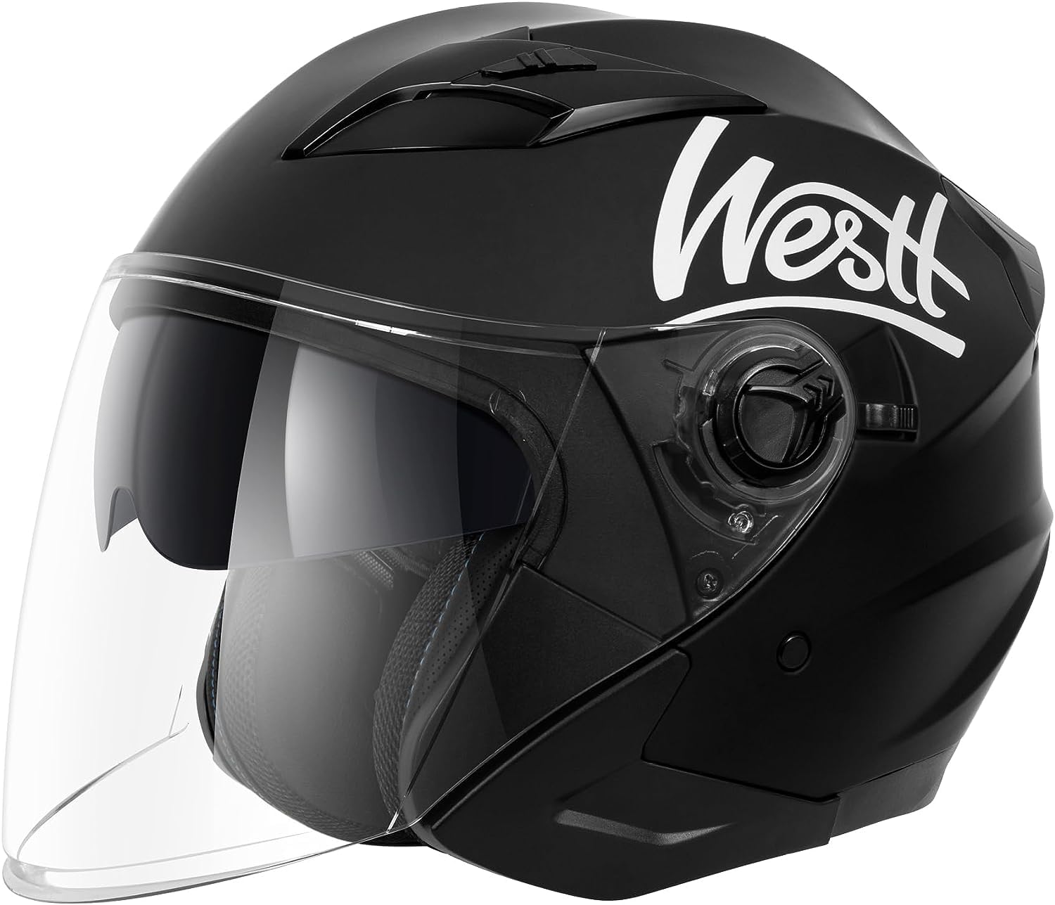 Westt Open Face Motorcycle Helmet, DOT Approved, Dual Sun Visor, L (23.23-23.62 in), Black, Model W-001