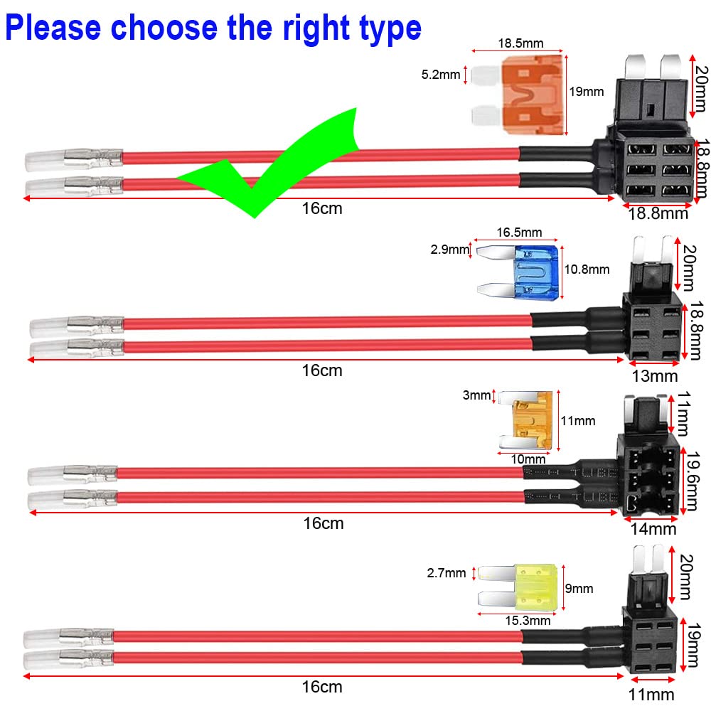 Gebildet 2Pcs 12V 24V Standard Dual-Port Add-A-Circuit Fuse Tap, Ats Medium Piggy Back Blade Holder With Dual Wire Harness, 4Pcs