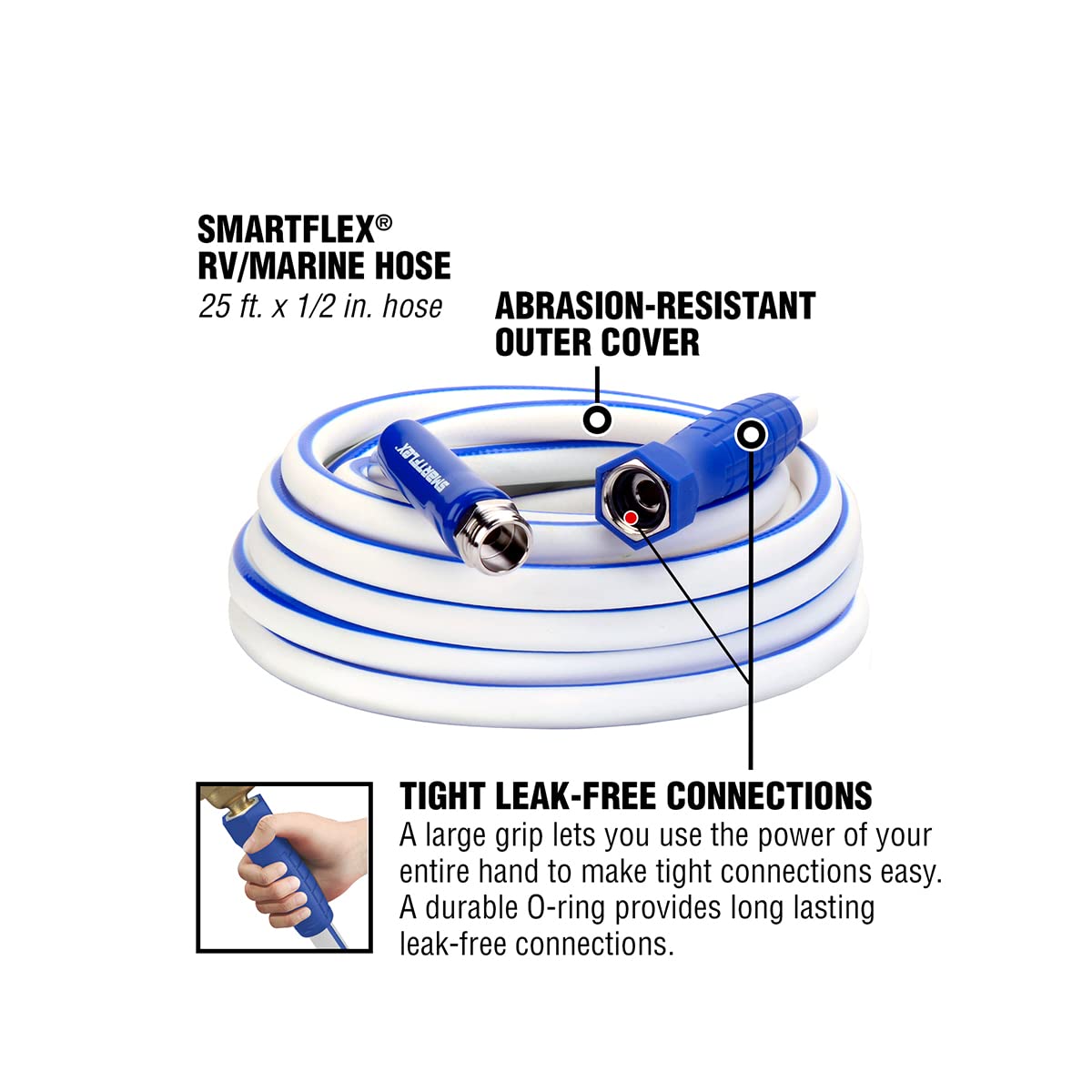 Smartflex Rv/Marine Water Hose, 1/2 In. X 25 Ft., Hybrid, White - Hsfrv425