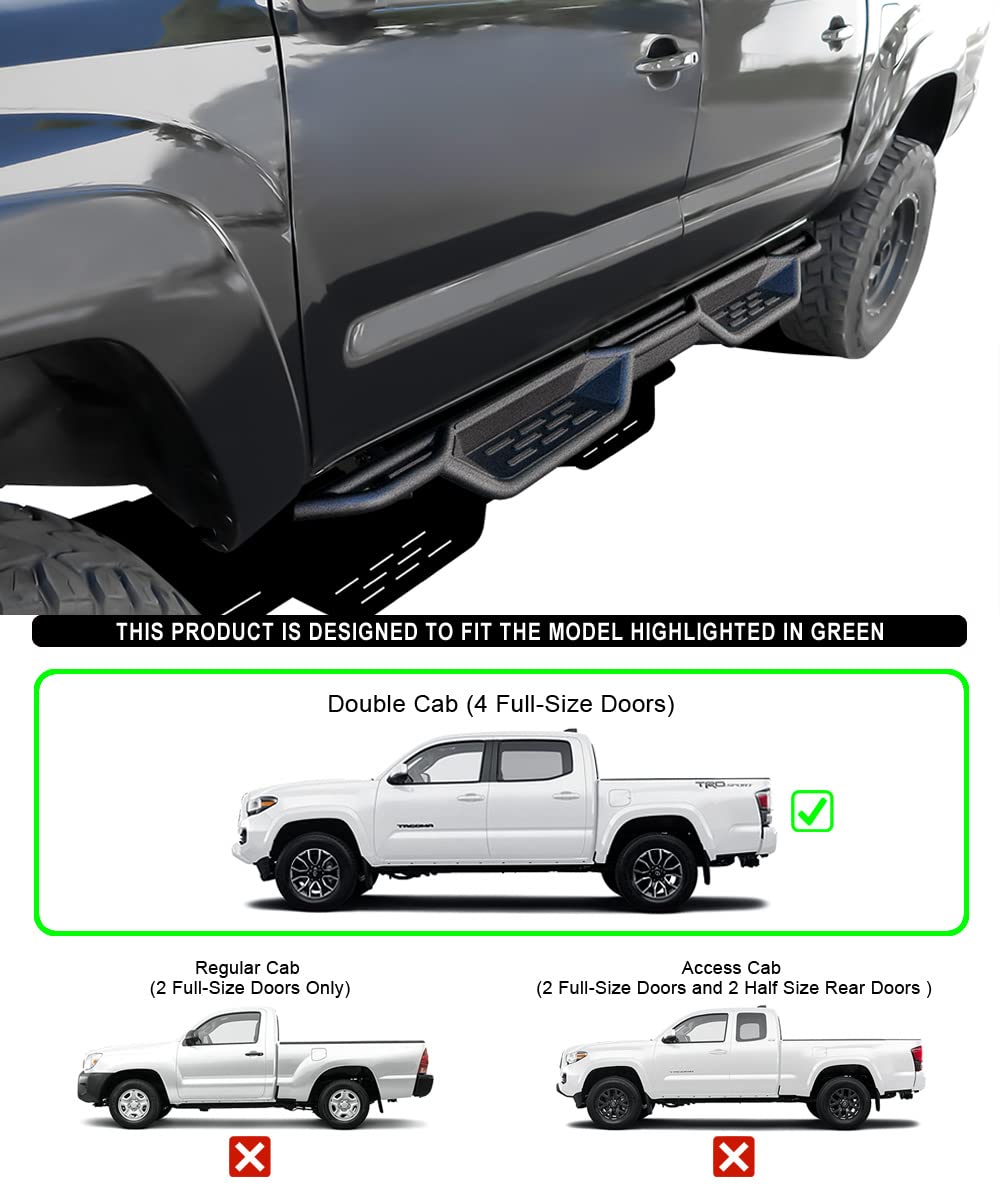 APS Black 6 Inches Tubular Drop Down Style Nerf Bars Running Boards Compatible with Toyota Tacoma 2005-2023 Double Crew Cab