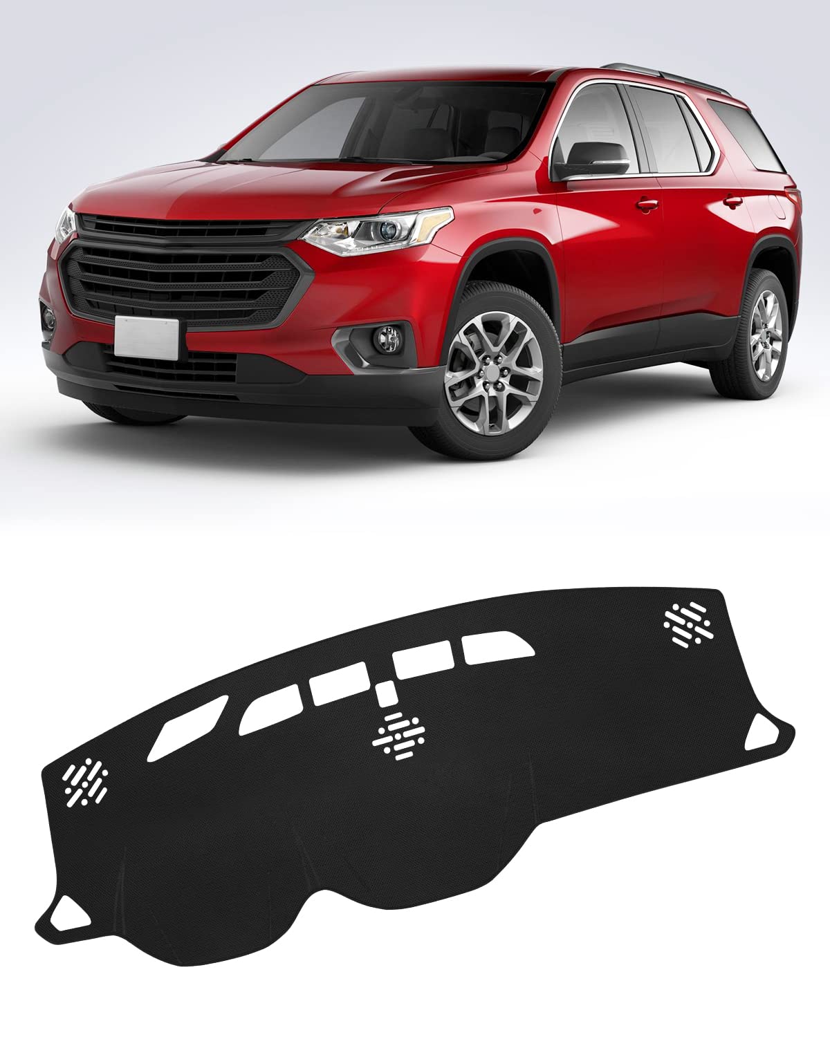 Fiilines Dash Cover For Chevrolet Traverse 2018-2023, Dashboard Mat Cover Sunshade Nonslip Mesh Protector No Glare Black