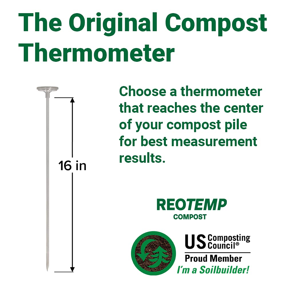 Reotemp 16 Inch Fahrenheit Backyard Compost Thermometer With Digital Composting Guide