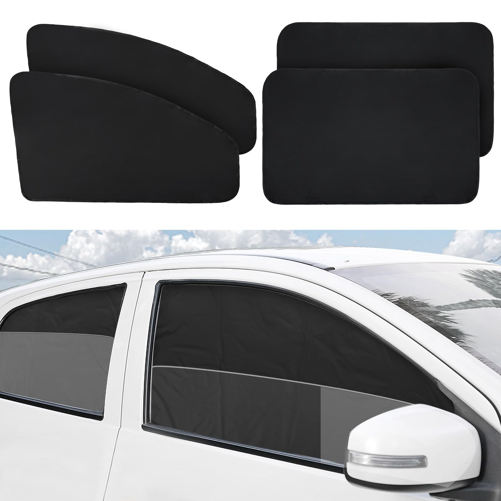 Xcbyt Car Window Shades - 4 Pack Car Priavcy Curtains Side Window Sun Shades For Car Baby 100% Light Block Sun Shade For Car Window For Car Camping, Napping, Sleeping, Breastfeeding, Cloth Changing