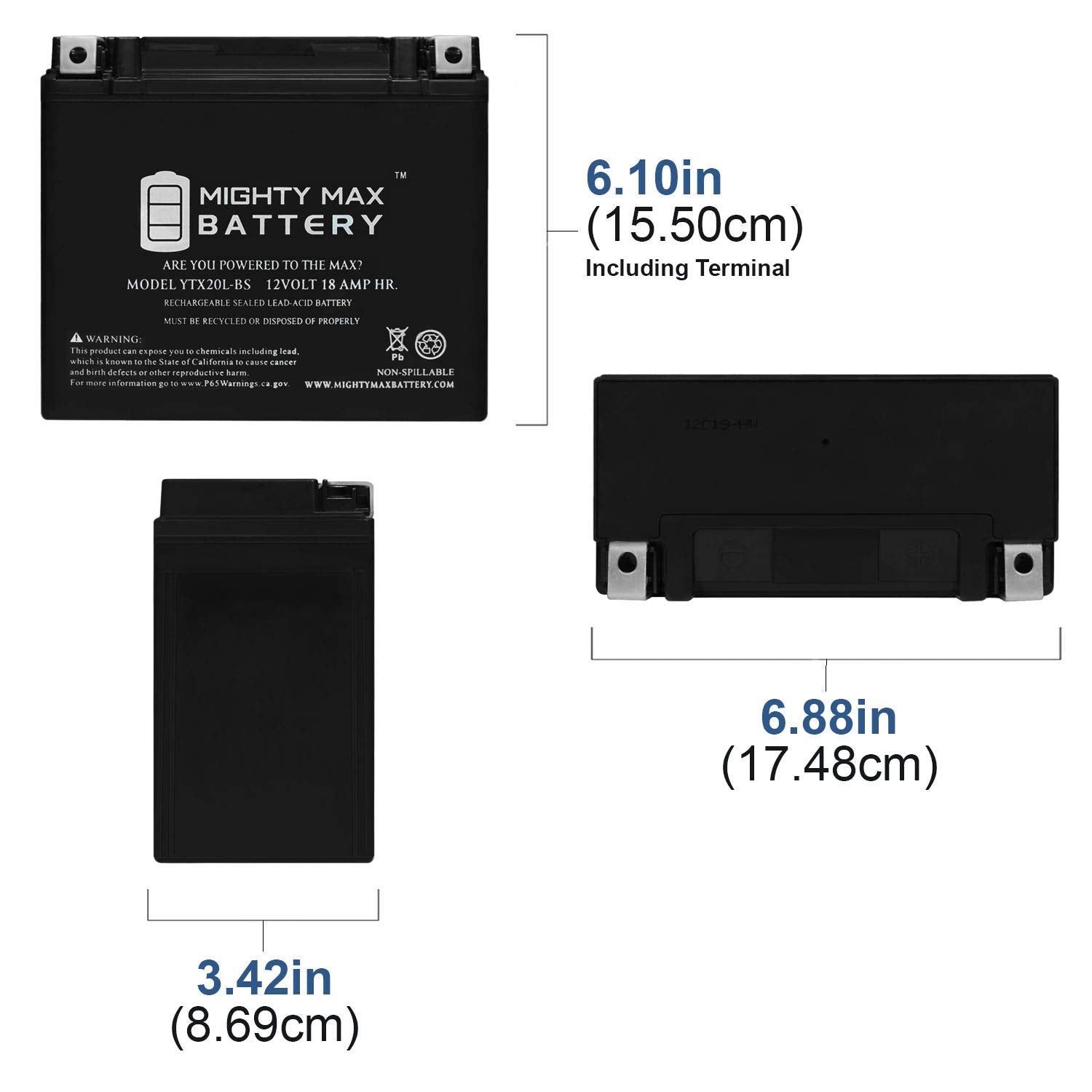 Mighty Max Battery Ytx20L-Bs Battery For Harley-Davidson Flstf Softail Fat Boy 1991-2014