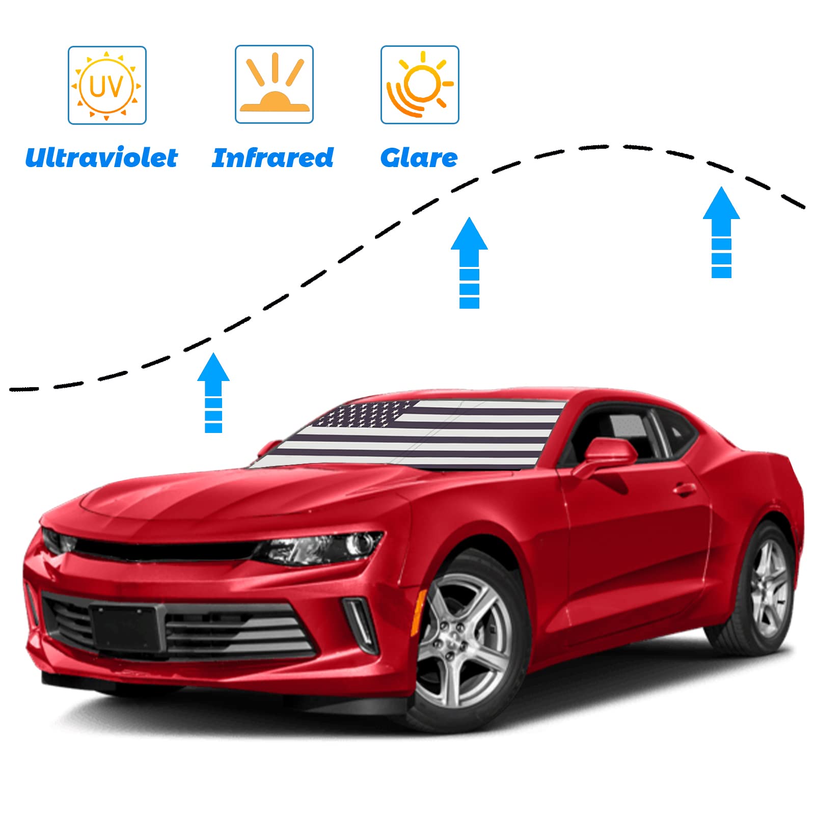 Moricere Windshield Sun Shade for Chevrolet Camaro 2016-2024, Foldable UV Blocker, Black 5, Polyester Material