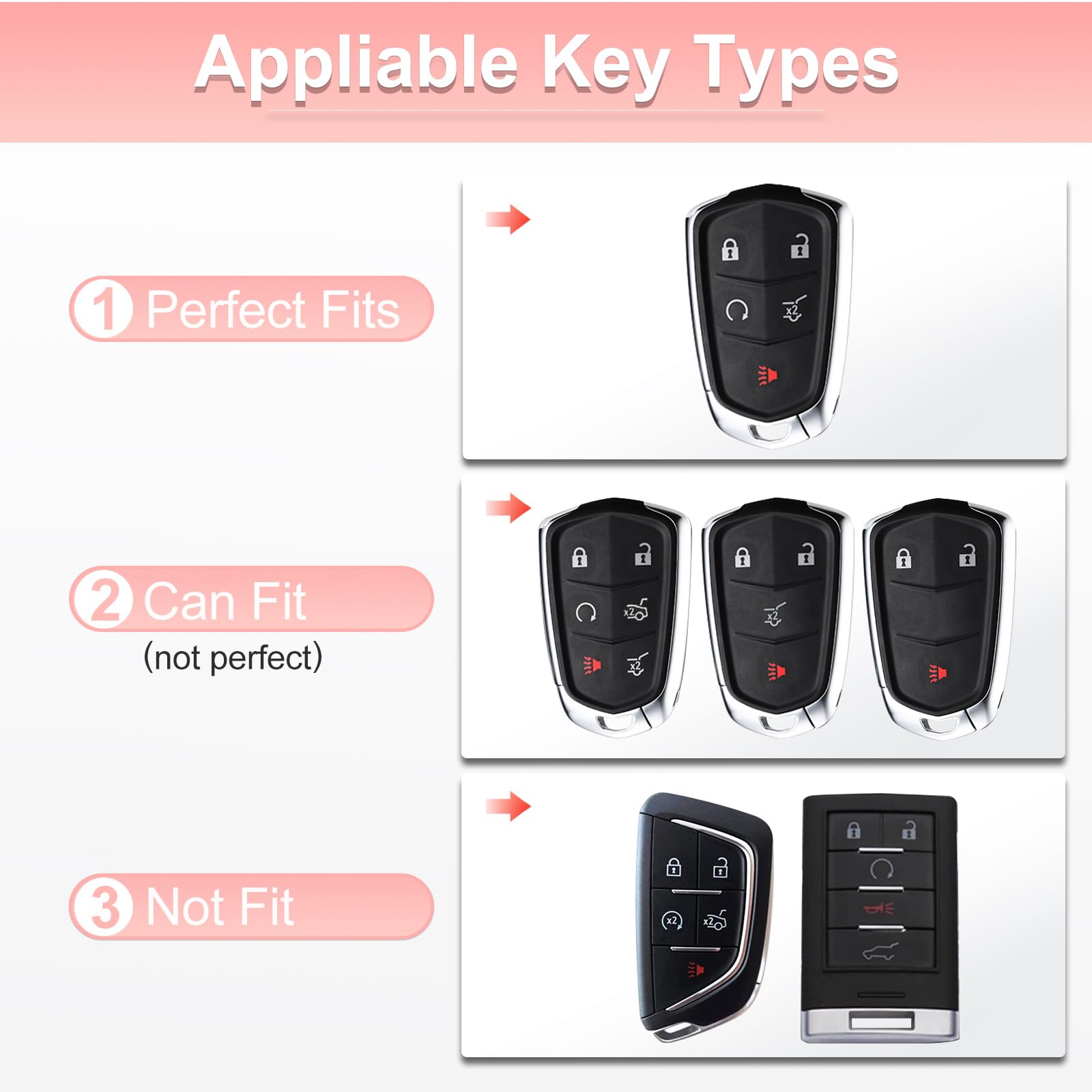 Pangpai Pink Key Fob Cover for Cadillac, Soft TPU Key Case Protection with Bling Keychain Fit for Cadillac Escalade CTS SRX XT5
