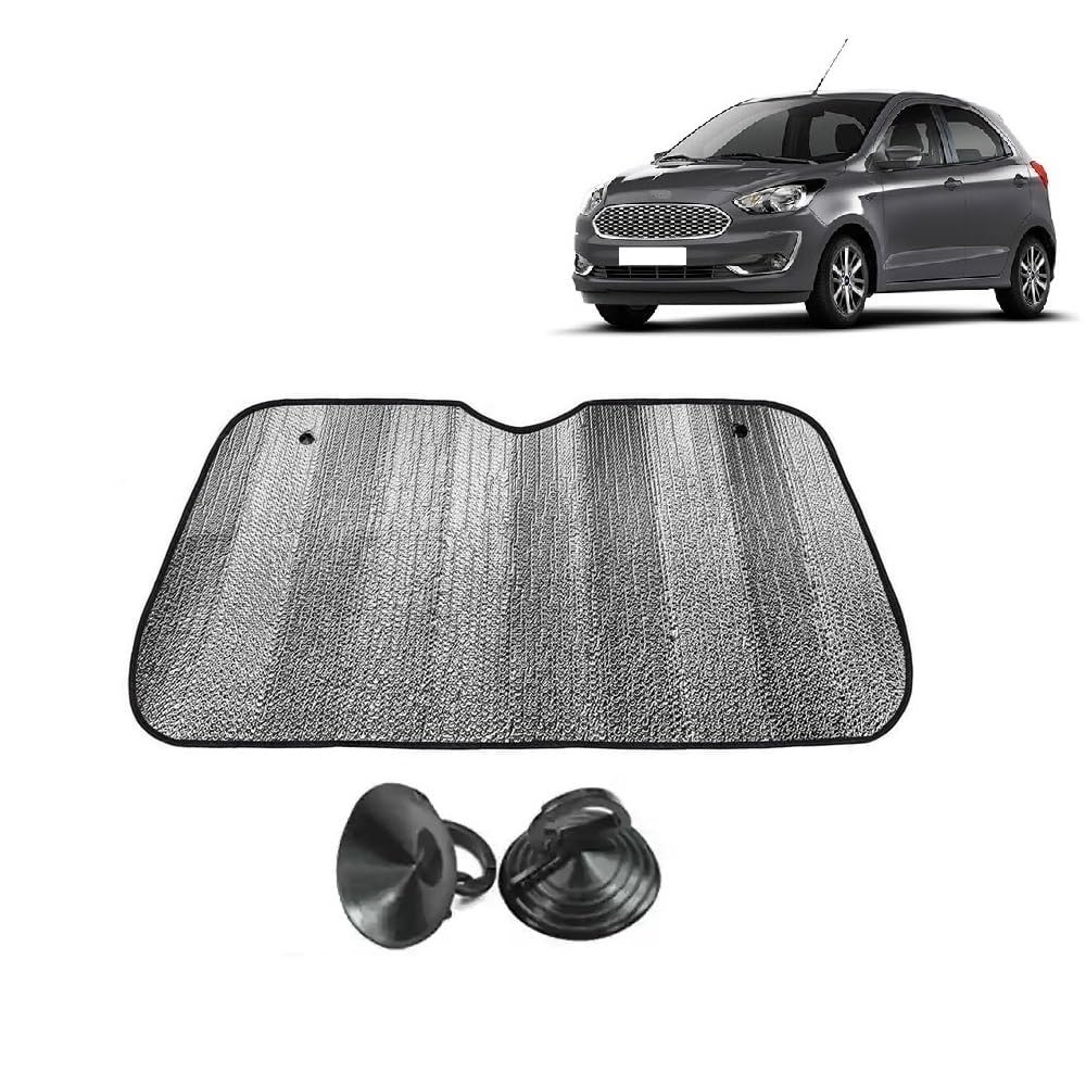 Car Windshield Sun Shade UV Rays Protector Silver Sunshade Solar Reflective Suitable for Figo [2018 to 2021]