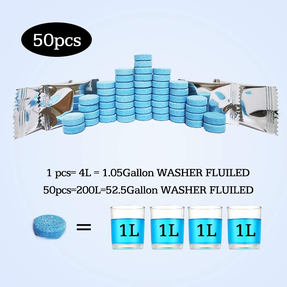 DOKIKO Car Windshield Washer Fluid Tablets, 50 Pcs, Makes 52.5 Gallons, Blue