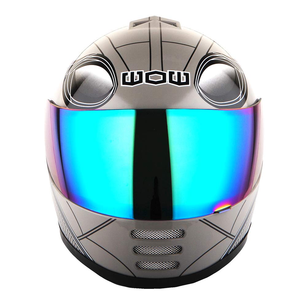 Wow Youth Motorcycle Full Face Helmet Street Bike Bmx Mx Kids Spider Black + Mx Skeleton Glove Bundle