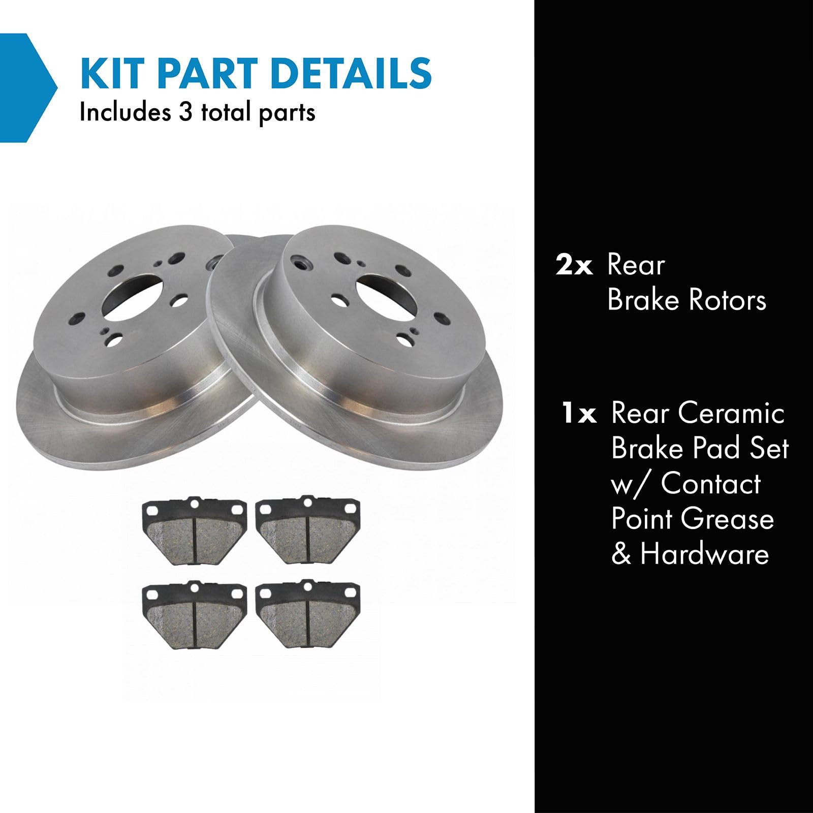 TRQ Rear Brake Pad & Rotor Kit Brake Pads Brake Rotor Ceramic Compatible with 2003-2006 Pontiac Vibe 2000-2005 Toyota Celica 200