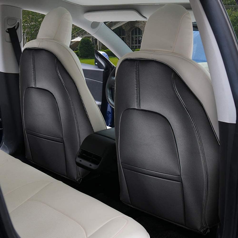 Basenor 2025 Upgraded Tesla Model 3/Y/S/X Leather Seat Back Kick Protector, Backseat Mats For Kids - Extra Organizer Pocket, Wat
