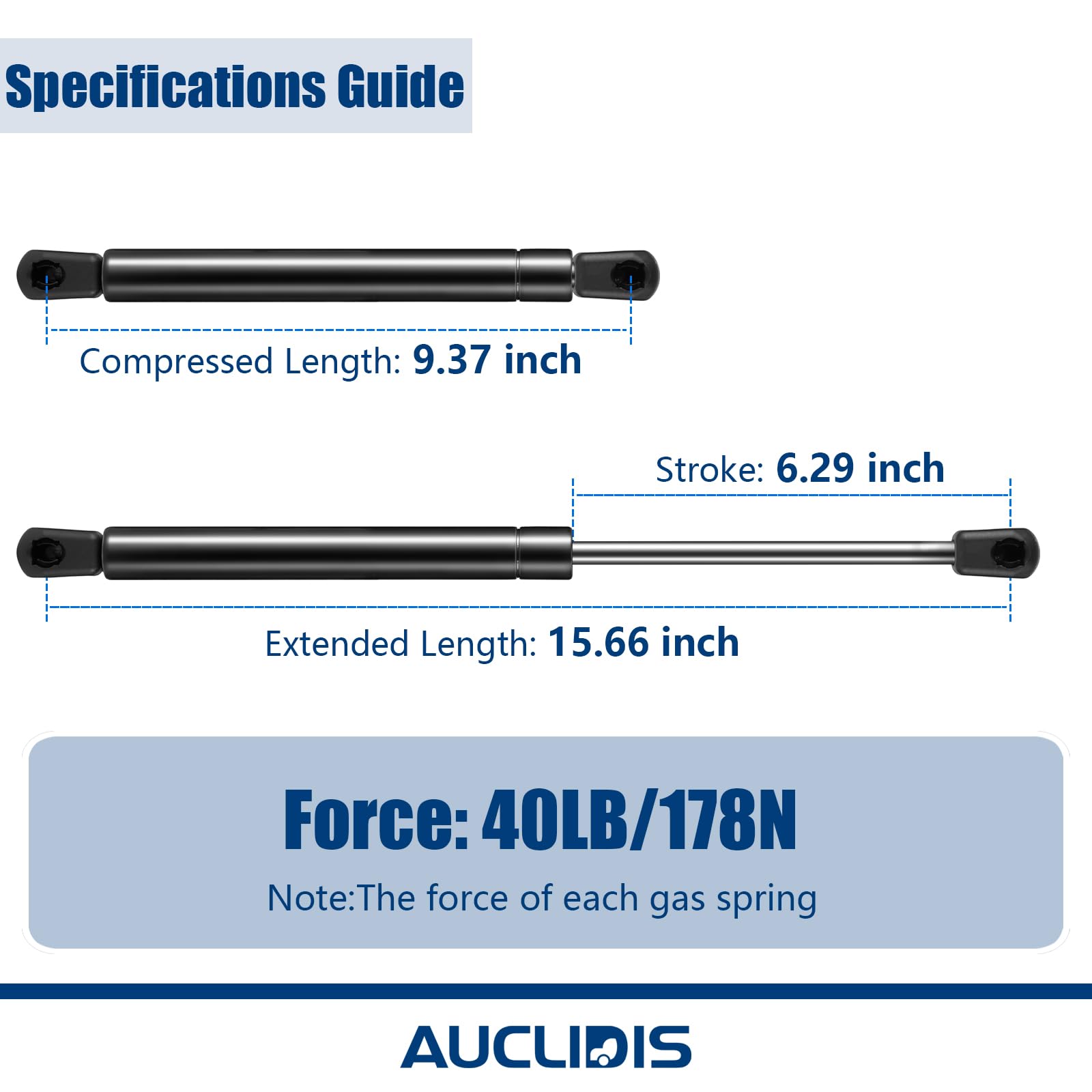 C16-19568 16 inch 40lb/178N Gas Strut Shock Spring Lift Support for Leer Camper Shell Truck Topper Cap Canopy Door Window Toolbo