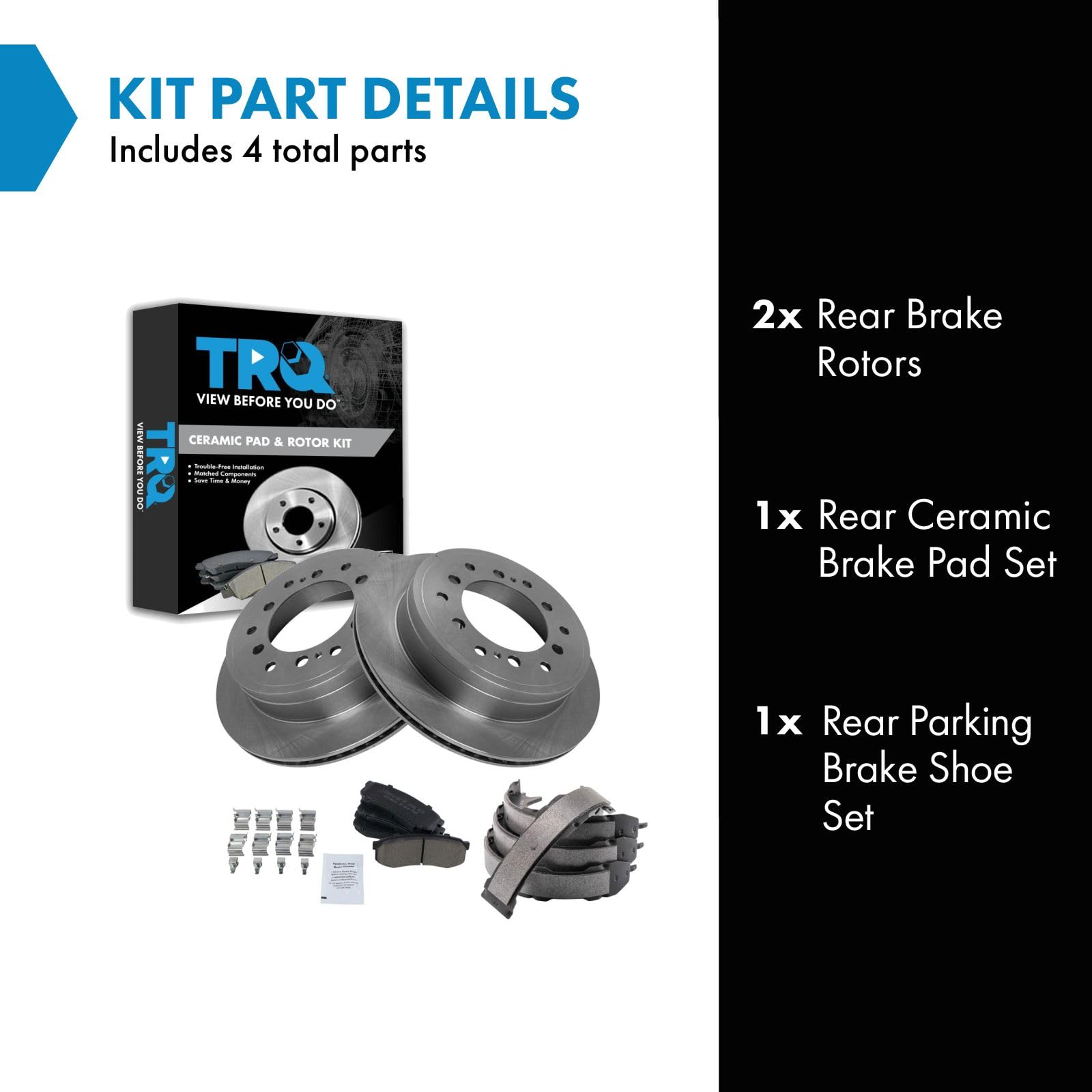 Trq Rear Brake Pad & Rotor Kit Brake Pads Brake Rotor Parking Brake Shoe Set Ceramic Compatible With 2010-2022 Lexus Gx460 Toyot