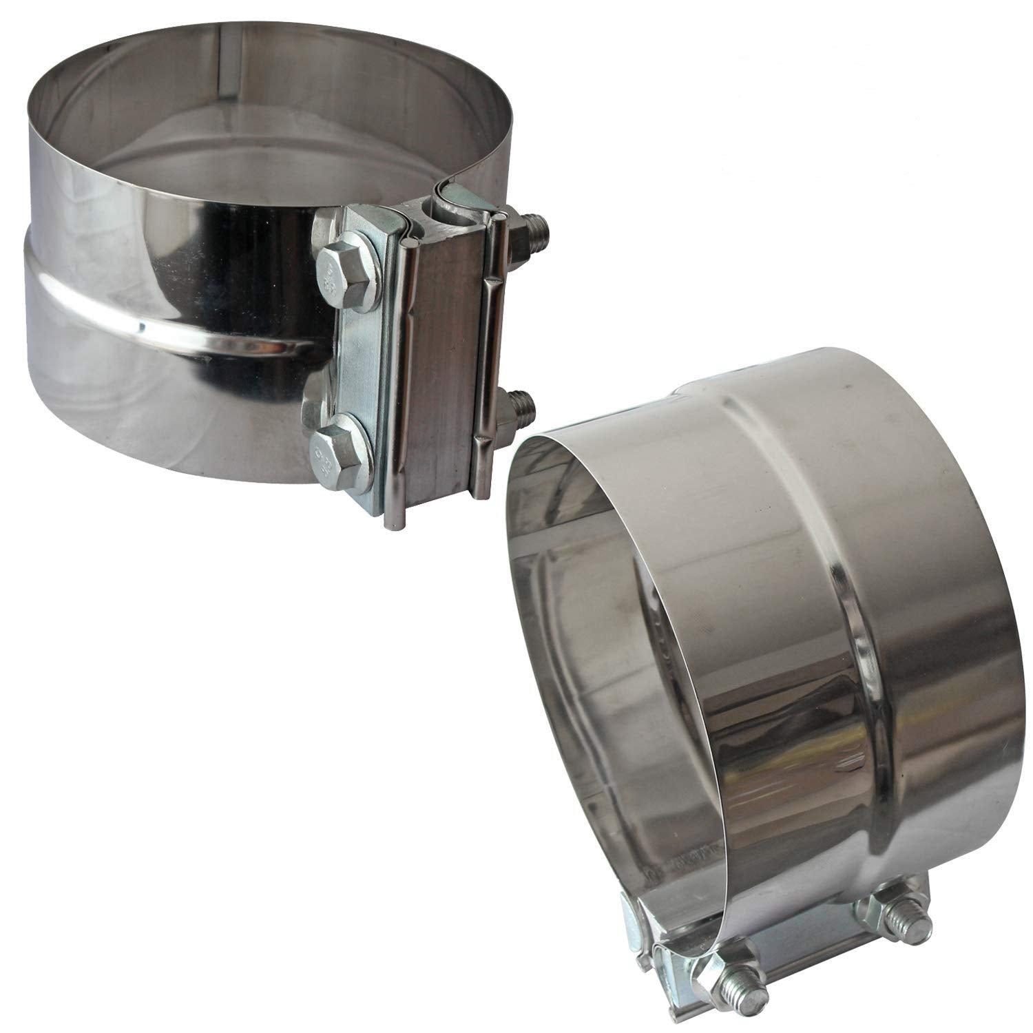 2Pcs 5 Inch Exhaust Clamps Stainless Steel For 5 Inner Diameter To 5.5 Outer Diameter Muffler Band Clamp Turbo Downpipe Tip Exhaust Pipes Connection