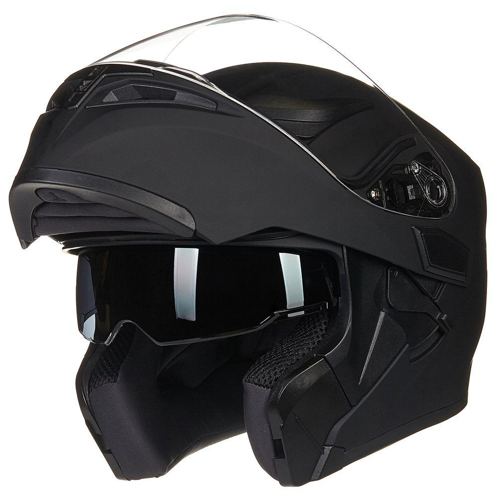 Ilm Motorcycle Dual Visor Flip Up Modular Full Face Helmet Dot 6 Colors Model 902 (M, Matte Black)