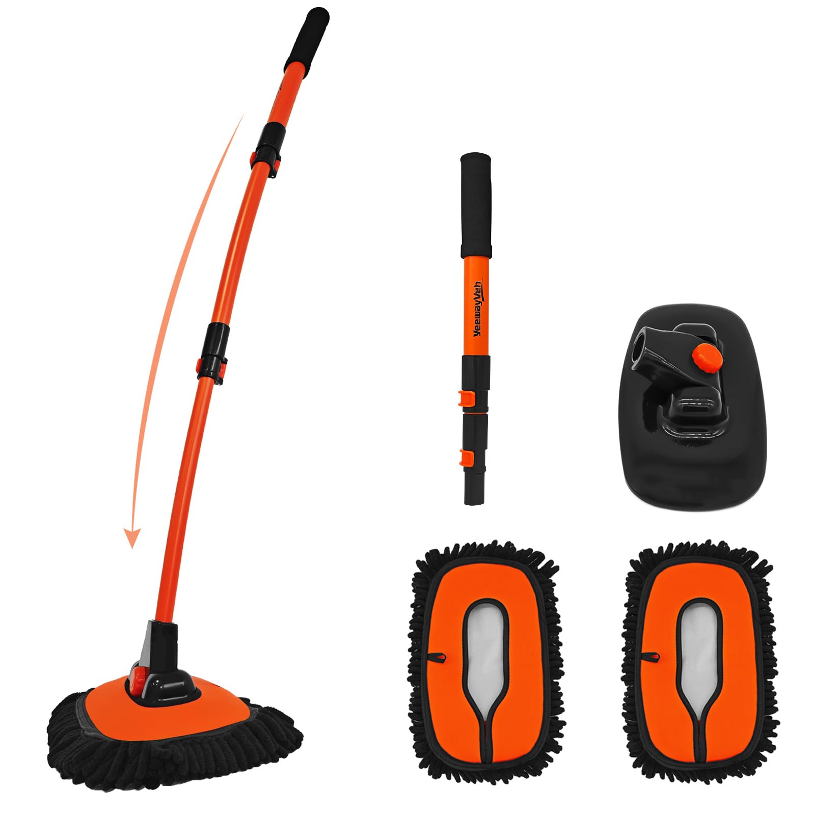 YeewayVeh Car Wash Brush, 43'' Extendable Car Wash Brush Mop with Long Handle, 15 Degree Curved Soft Car Washing Brushes with Ex