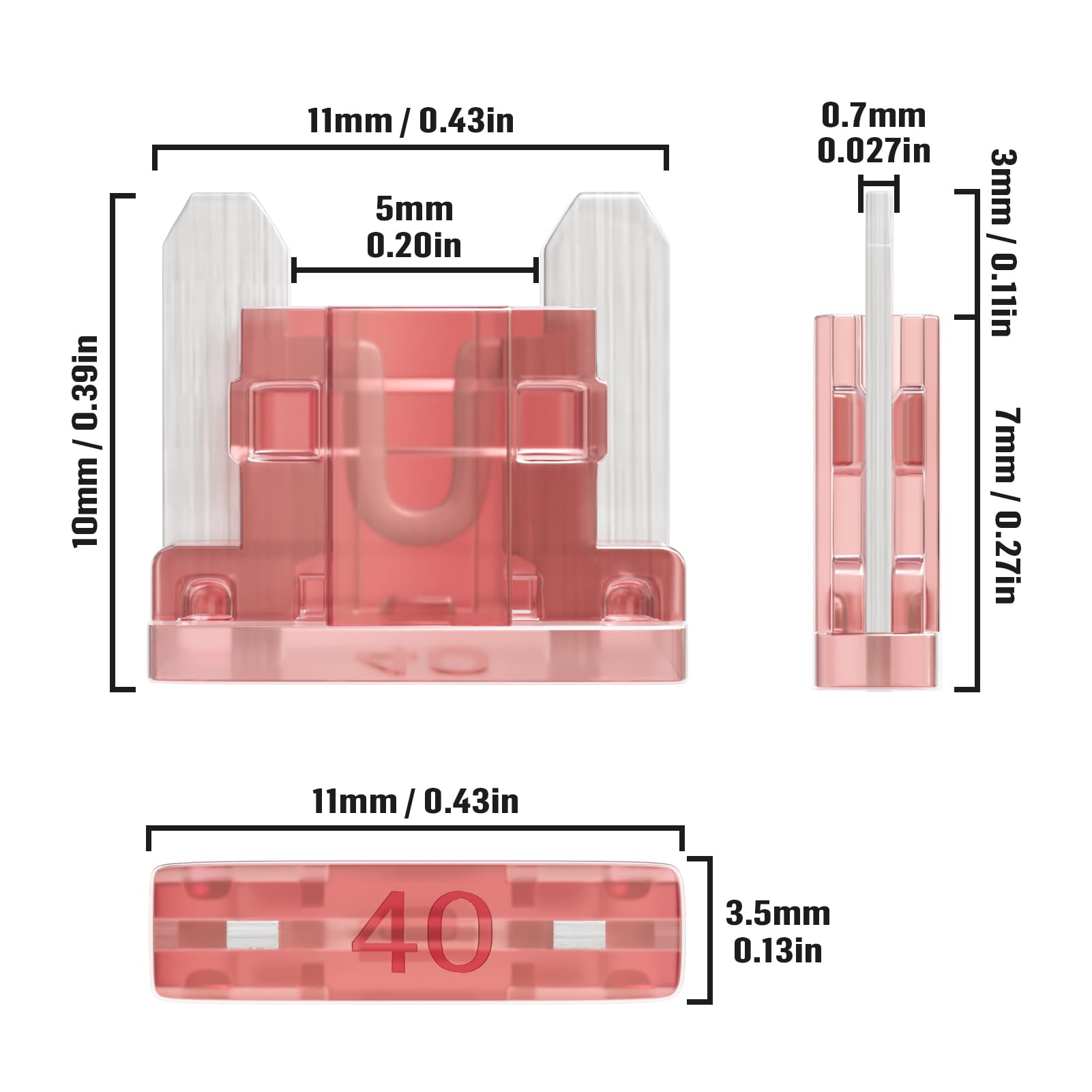 ALLECIN 40A Low Profile Mini Fuse 40 Amp Micro Car Fuses 40Amp Auto Blade Fusible Automotive Fusibles para Carro for RV Boat Aut