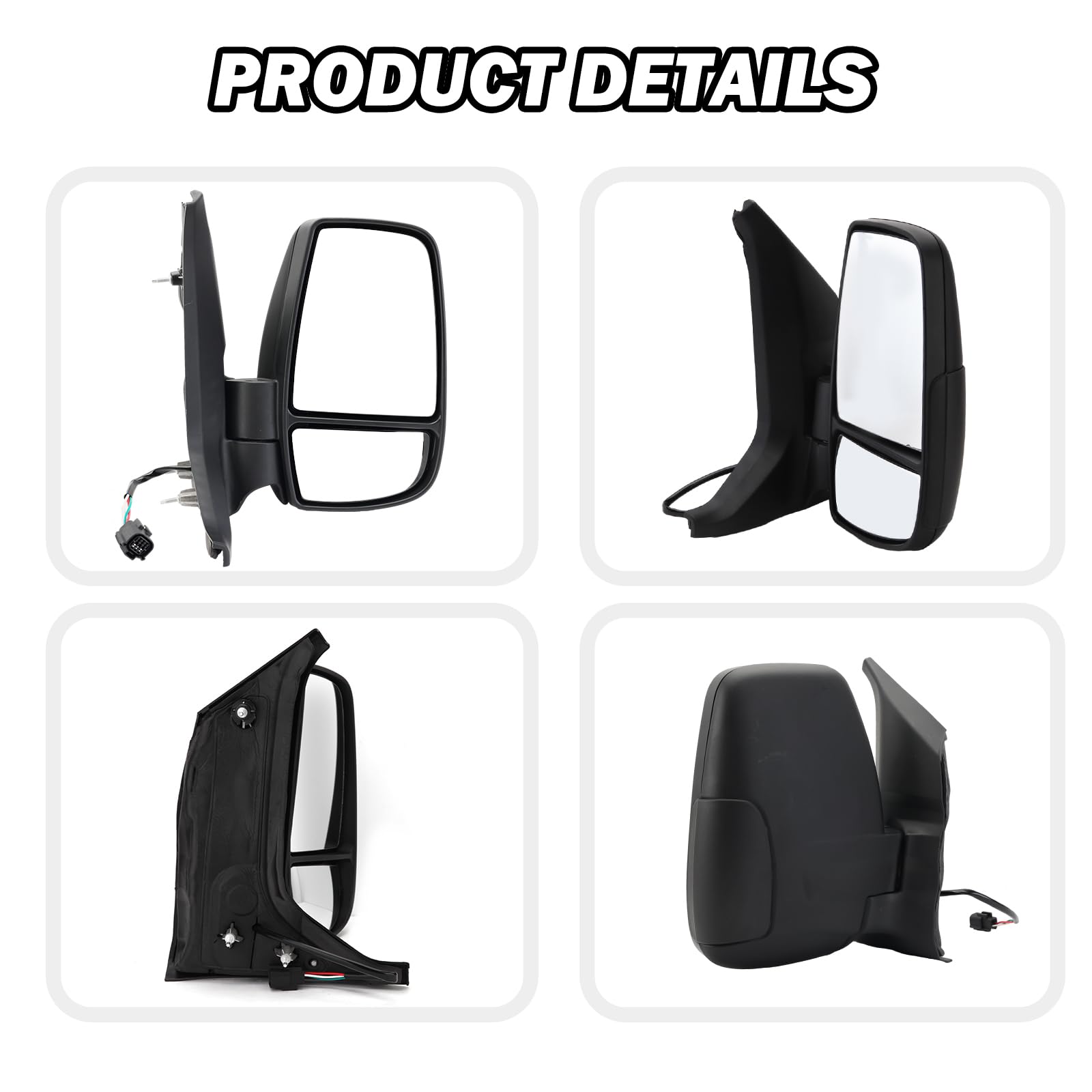 MOFOAP Passenger Side Mirror for 2015-2025 Ford Transit 150/250/350, Power Glass, Black, Short Arm, 3 Pins Without Indicator