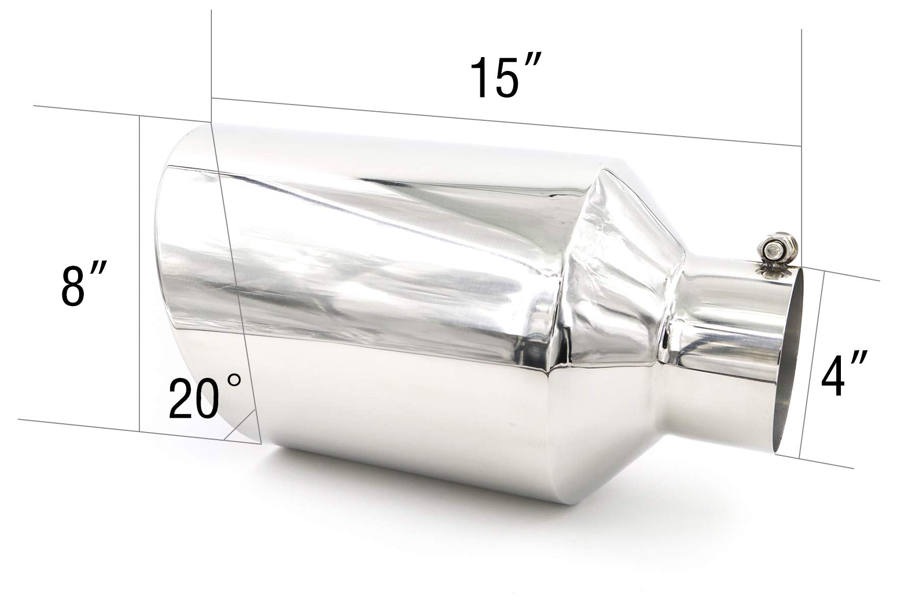 RP Remarkable Power Diesel Exhaust Tip - 4" Inlet, 8" Outlet, 15" Length, Polished Stainless Steel, Model MXTN-BJ87