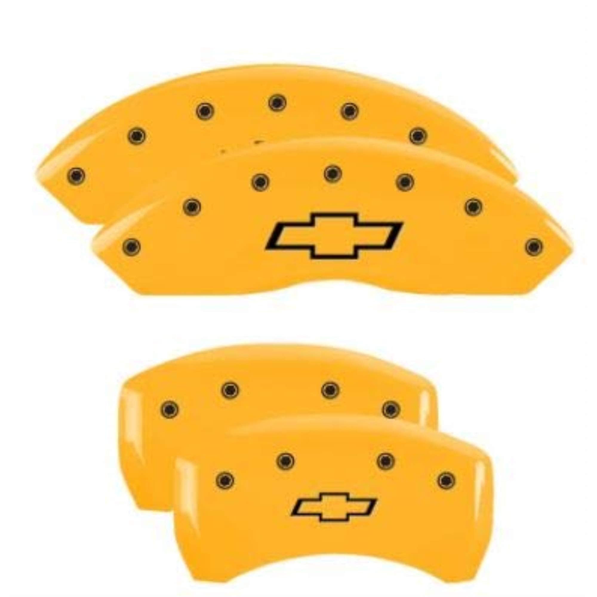 Mgp Caliper Covers 14255Sbowyl Bowtie Yellow Powder Coat Finish, Black Characters, Set Of 4
