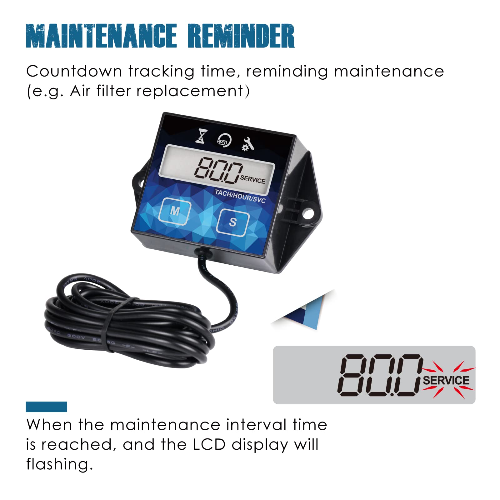 2 Pieces Runleader Small Engine Timer, Digital Tachometer, Maintenance Reminder, Battery Replaceable, User Shutdown, For Ztr Law