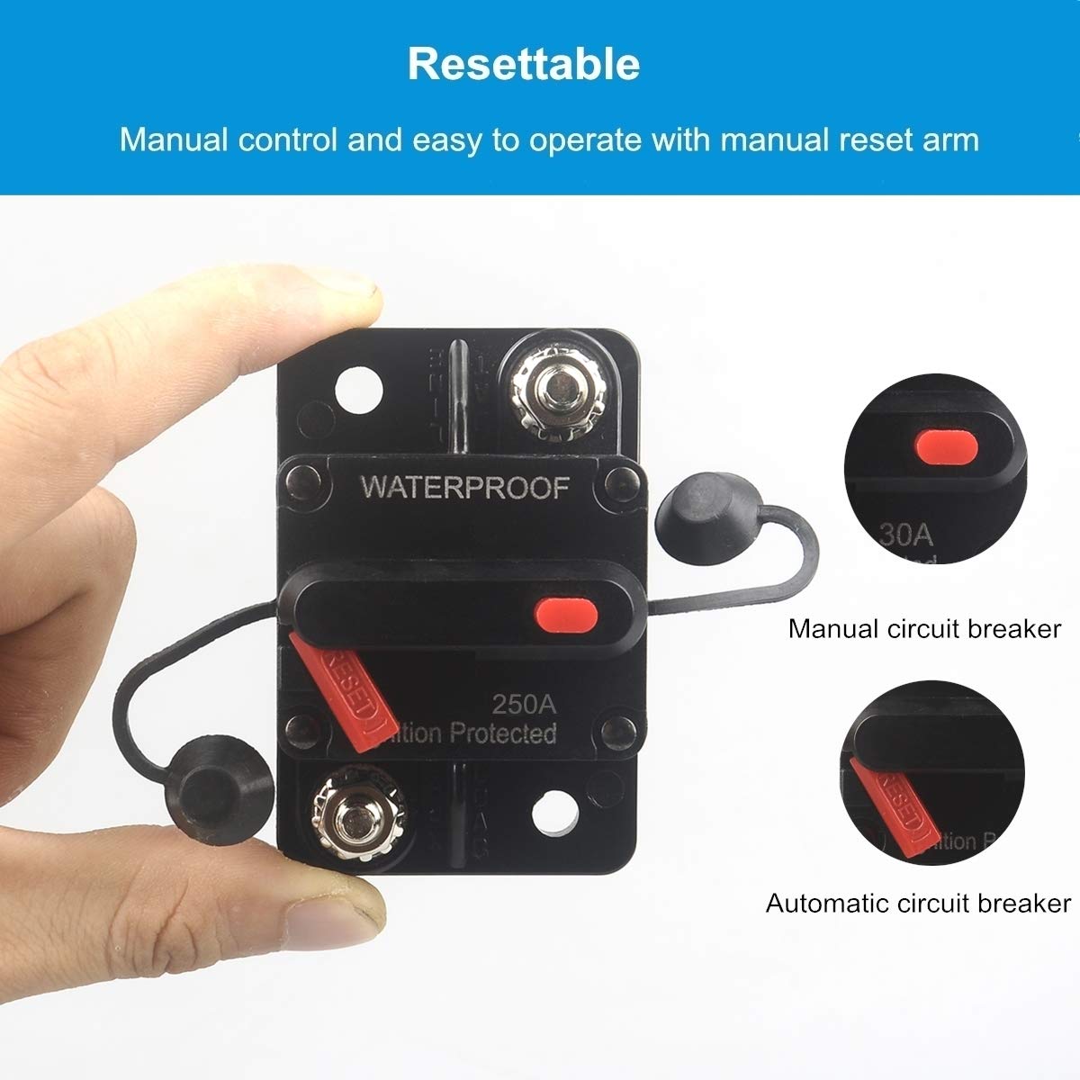 Wohhom 250 Amp Circuit Breaker With Manual Reset 12V-36V Dc Waterproof Surface Mount For Car Audio Rv Marine Boat Truck Trolling