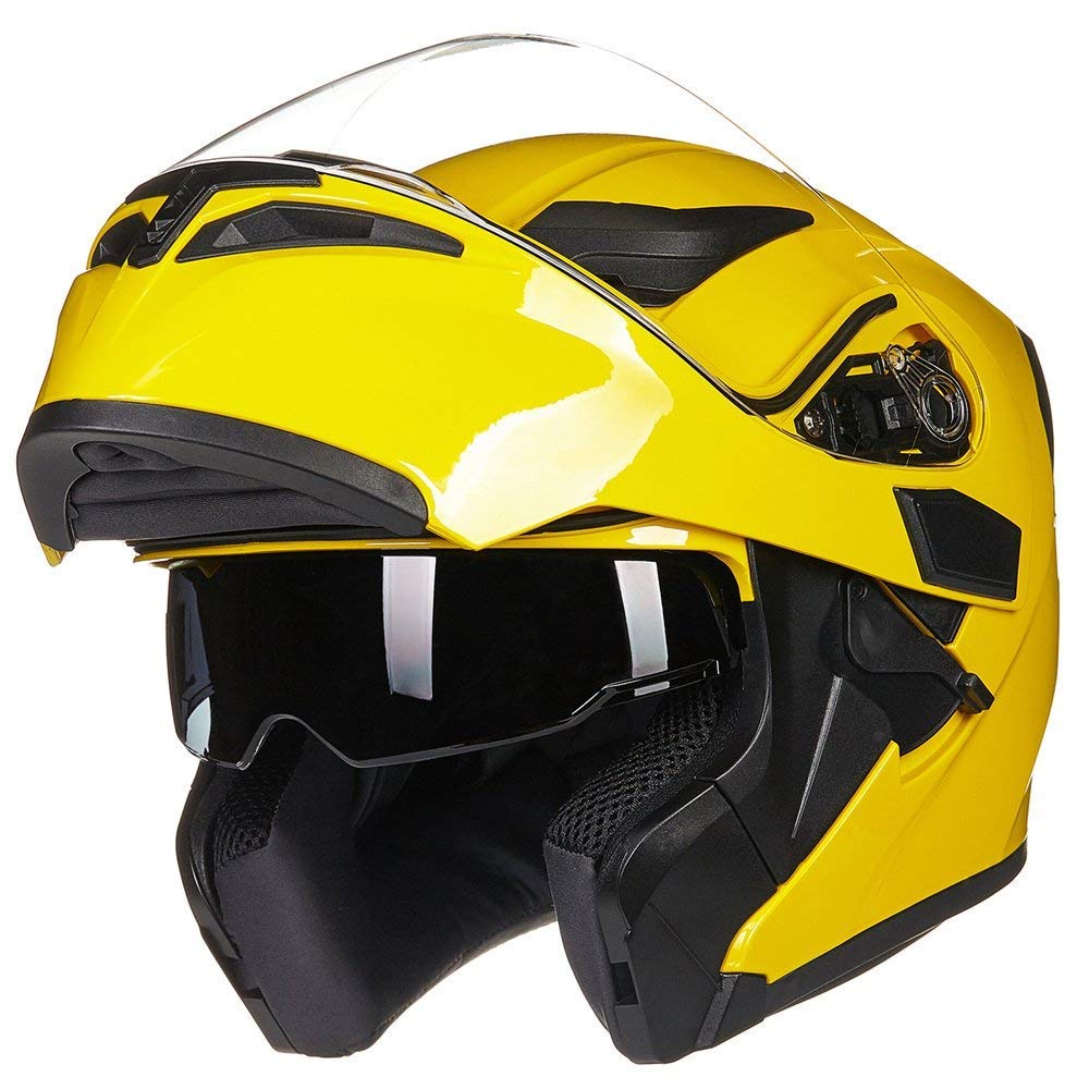 Ilm Motorcycle Dual Visor Flip Up Modular Full Face Helmet Dot 6 Colors Model 902 (L, Yellow)