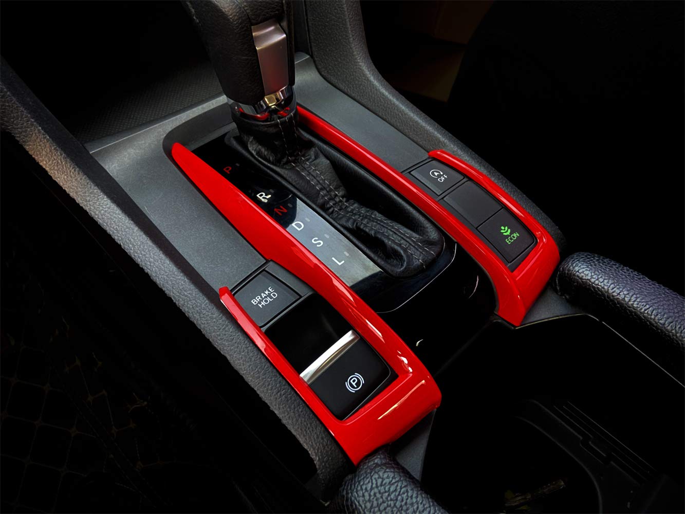Gzxinwei 2Pcs Abs Red Interior Gear Shift Panel Frame Cover Decals Trim For Honda 10Th Gen Civic 2016 2017 2018 2019 2020 2021