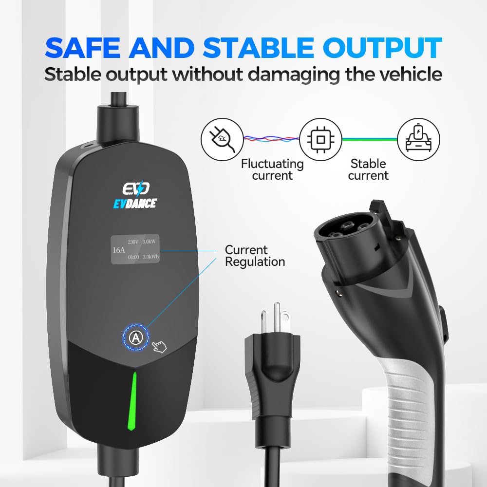 Evdance Ev Charger Level 1/2 6-16A Adjustable, Ev Chargers For Home With 25 Ft J1772 Ev Charging Cable, Electric Vehicle Chargin