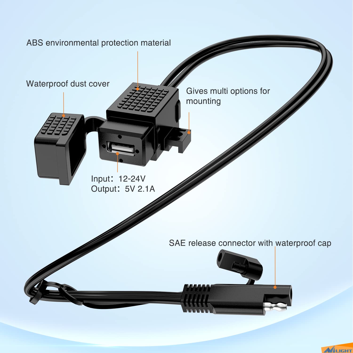 Nilight Waterproof Motorcycle Usb 3.1Amp Quick Sae To Usb Charger Adapter O Ring Terminal Cable Harness With Inline 10Amp Fuse H