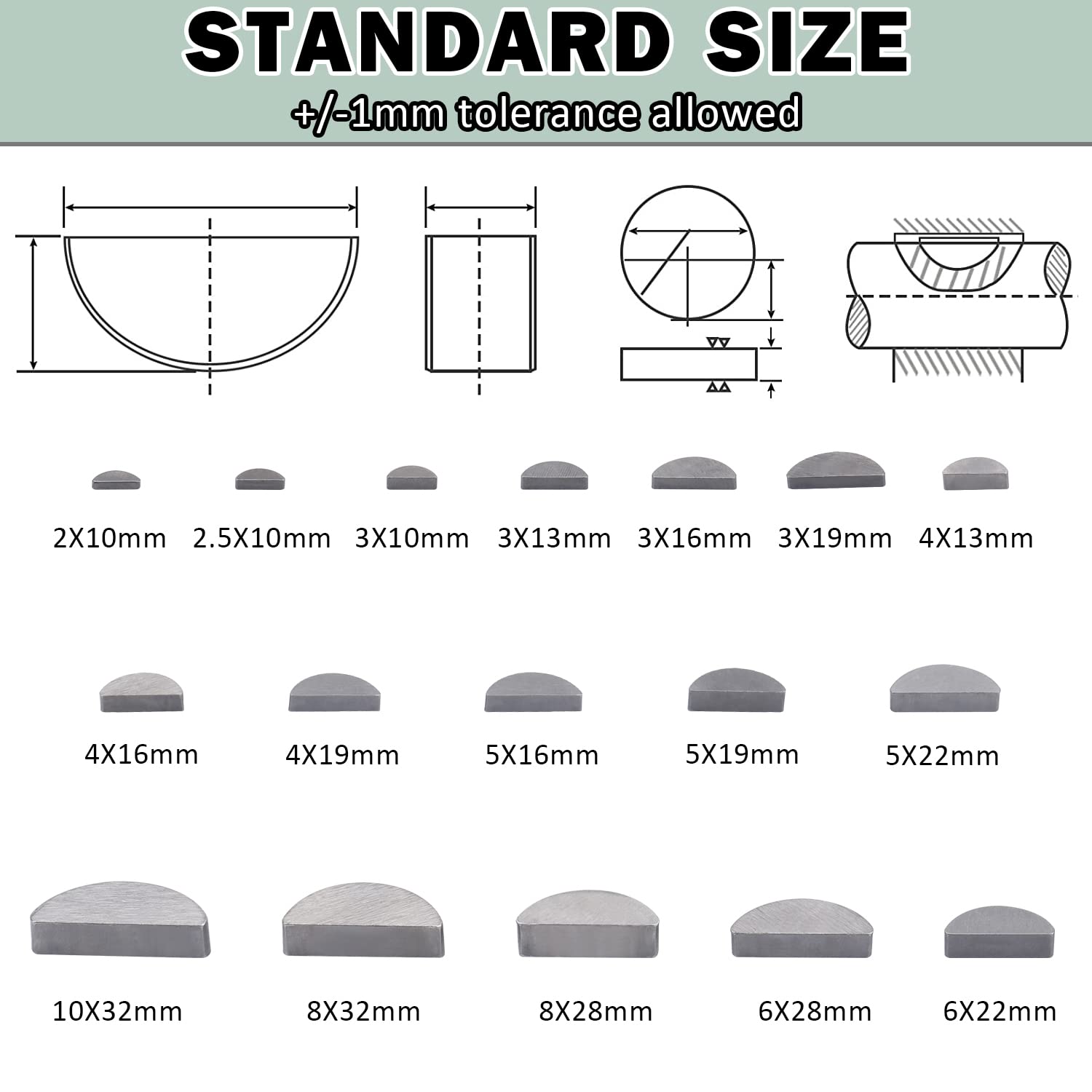Boeray 164Pcs Woodruff Key Assortment Metric Set 17 Sizes Carbon Steel Woodruff-Key Kit Woodruff Key-Crankshaft