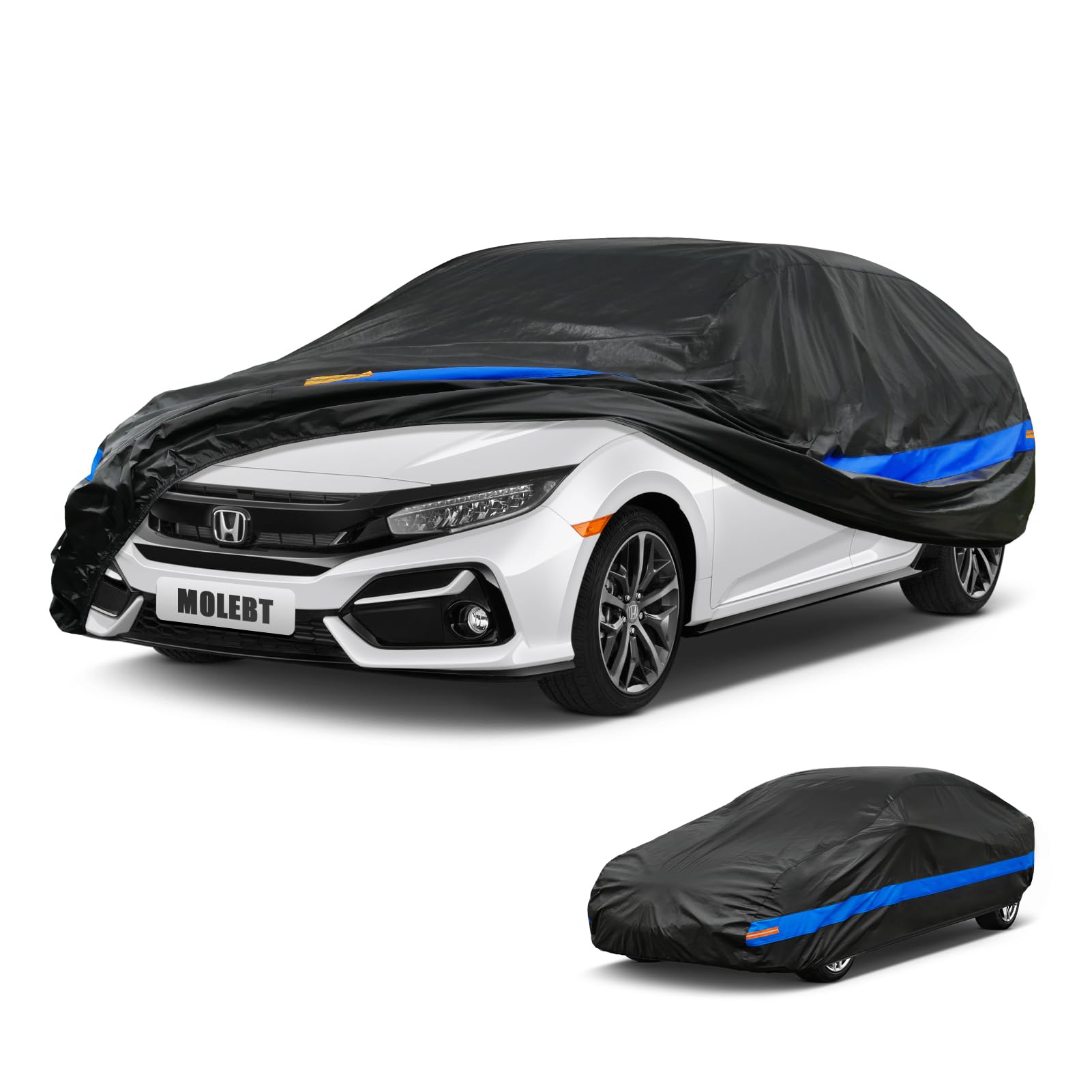 Molebt Car Cover Waterproof All Weather For Automobiles, Universal Fit Audi A4, Toyota Corolla/Prius, Kia Forte, Hyundai Elantra