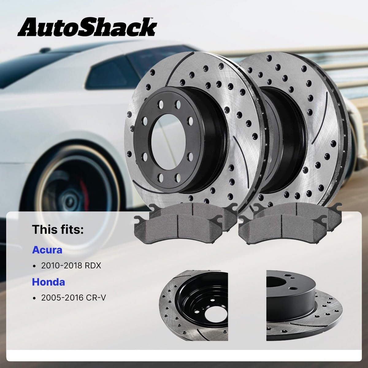 Autoshack Rear Drilled And Slotted Brake Kit Rotors Black And Ceramic Pads Pair Of 2 Driver And Passenger Side Replacement For 2005-2016 Honda Cr-V 2010-2018 Acura Rdx 4Wd Awd Fwd Scdpr41374413741086