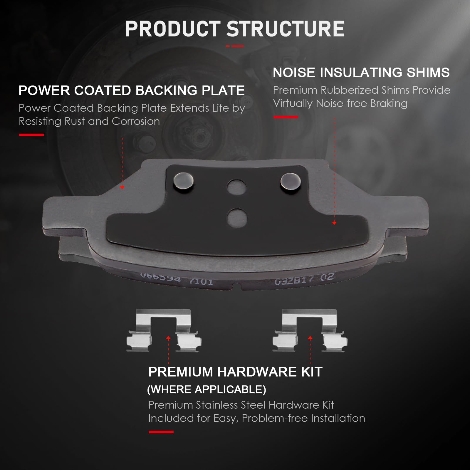 Cciyu D1033 Ceramic Rear Brake Pad Set Fit For Chevy Cobalt,Hhr,For Malibu,07-10 For Pontiac G5,05-10 For Pontiac G6,06 For Pont