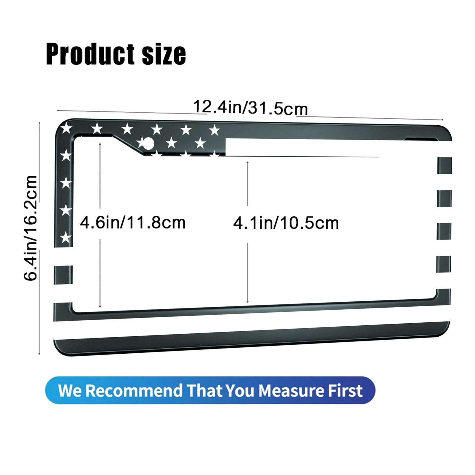HOSNYE Black and White American Flag License Plate Frame Metal License Plate Cover Front Plates Frames Car Tag Frame for Women M
