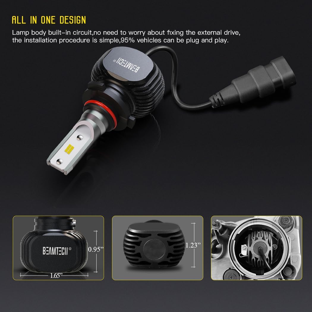 BEAMTECH 9005 HB3 Fog Light Bulbs, 300% Brighter 6500K White, Aluminum, 2-Pack