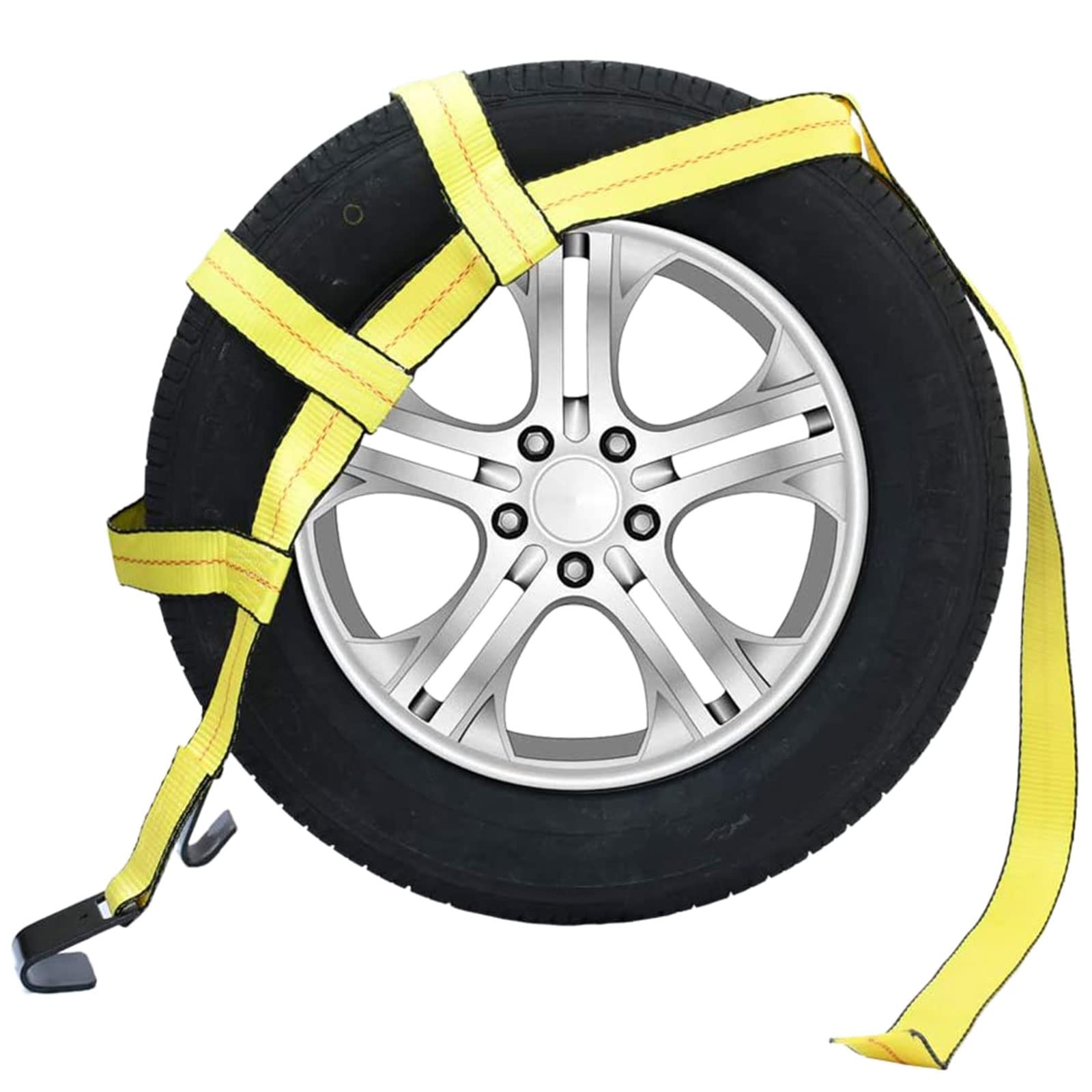 Robbor Tow Dolly Basket Straps With Flat Hook Heavy Duty Car Dolly Straps Universal Fit Most 14-19 Wheels 10,000Lbs Webbing Break Strength Tire Bonnet Yellow