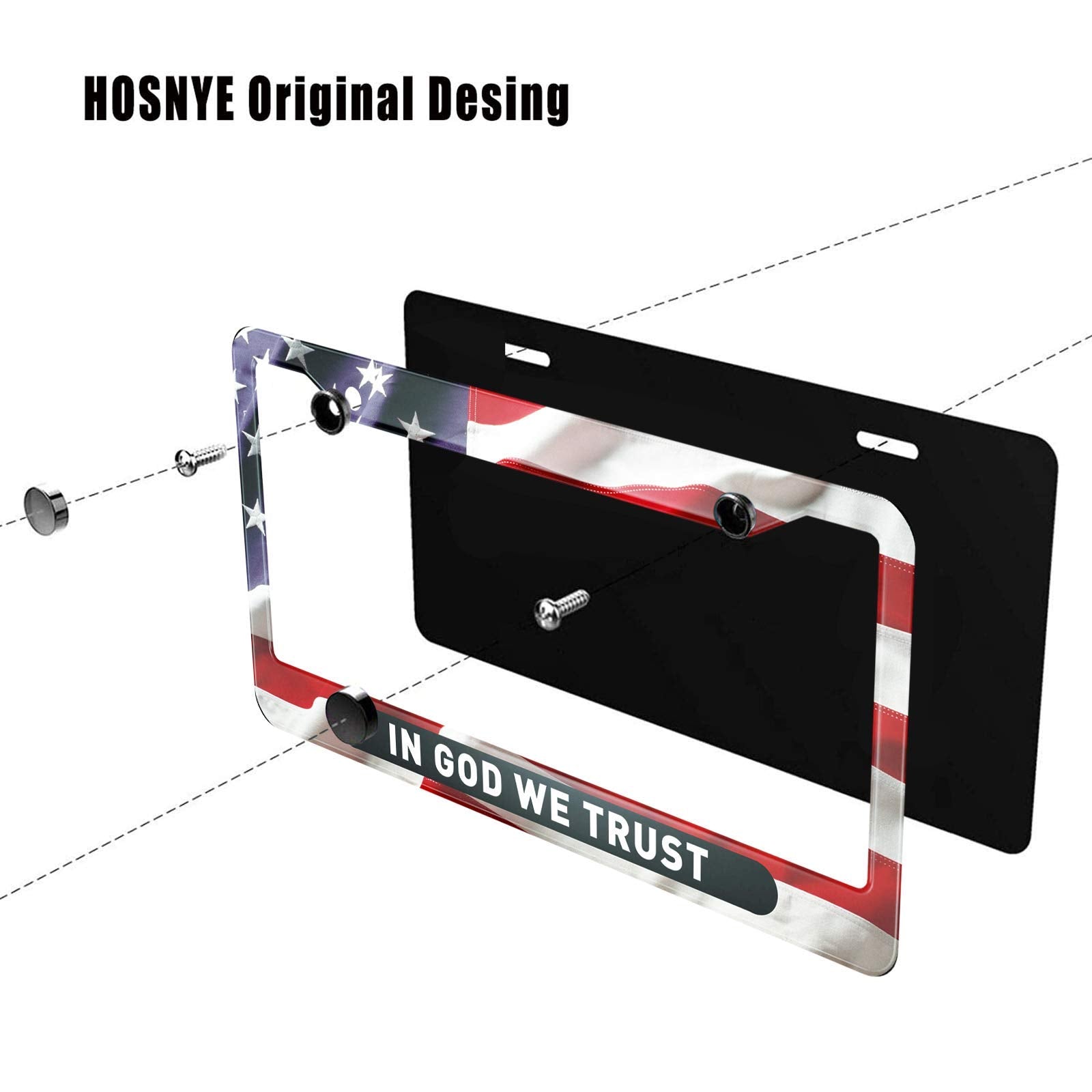 HOSNYE American Flag License Plate Frame in God We Trust Metal License Plate Cover Front Plates Frames Car Tag Frame for Women M