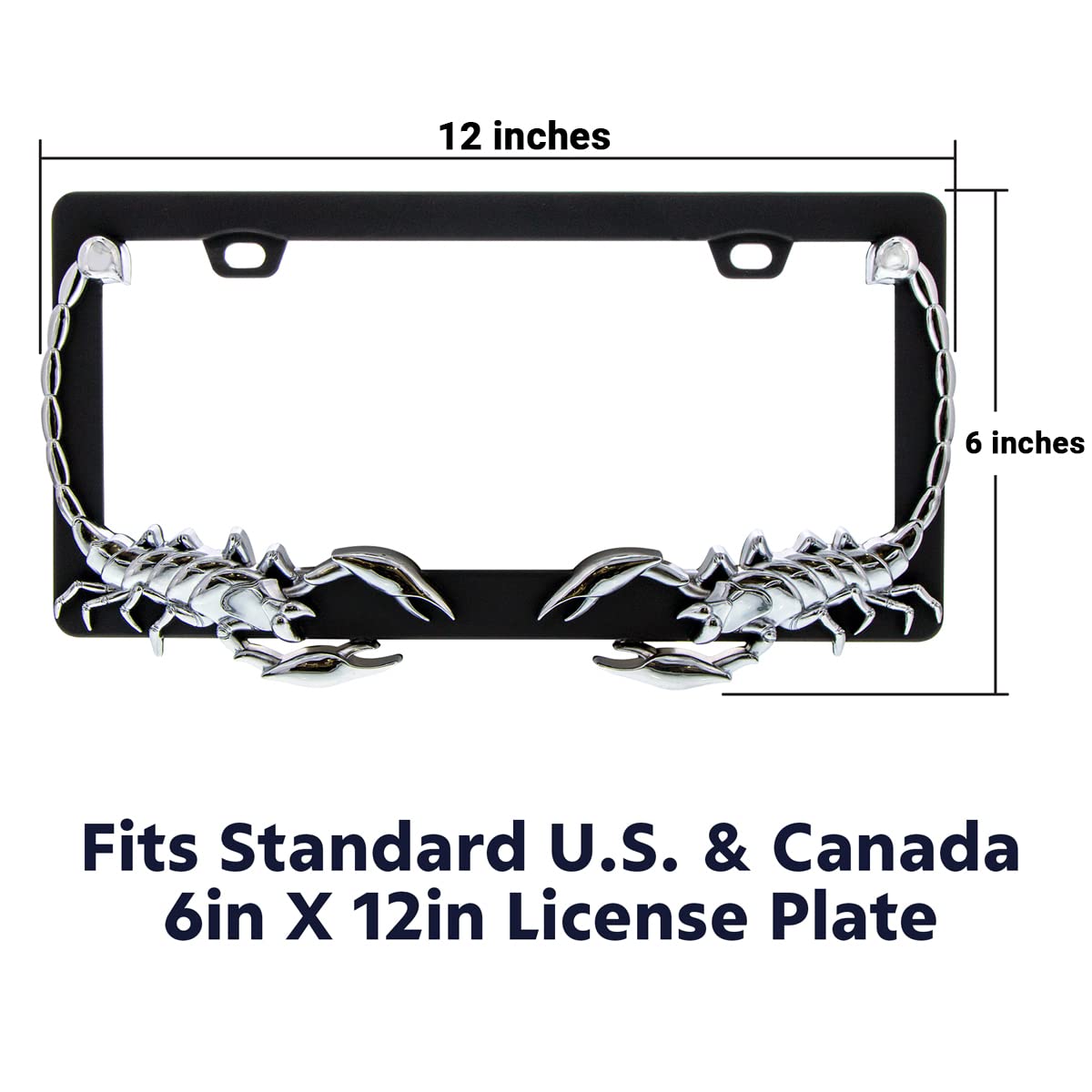 United Pacific Universal Die-Cast Metal, Chrome Scorpion License Plate Frame Holder For Cars, Trucks, Rvs, Semi, Car Accessories