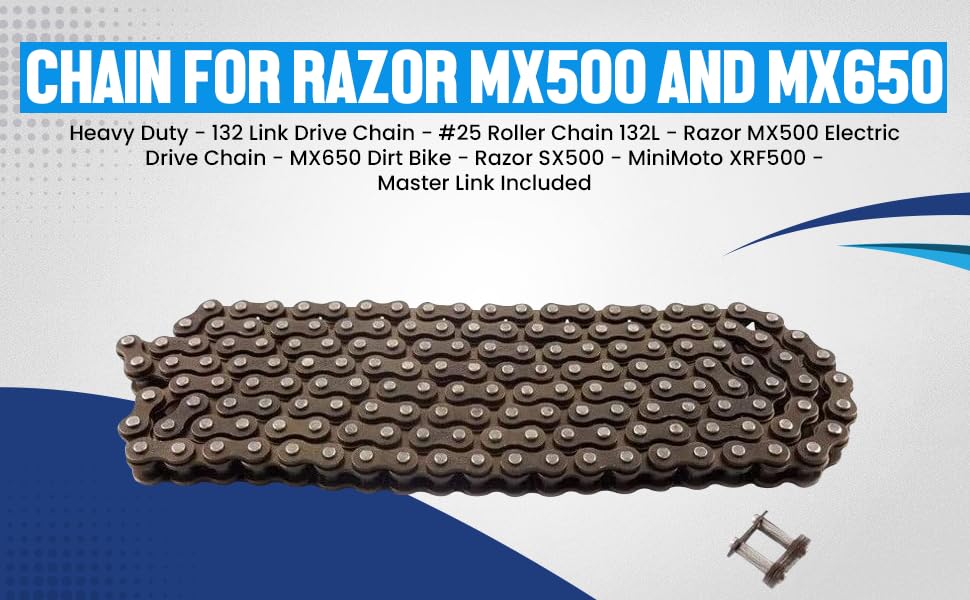 Precision Auto Products Chain for Razor MX500/MX650 - Heavy Duty 132 Link Drive Chain #25 Roller Chain, Model 4333038958