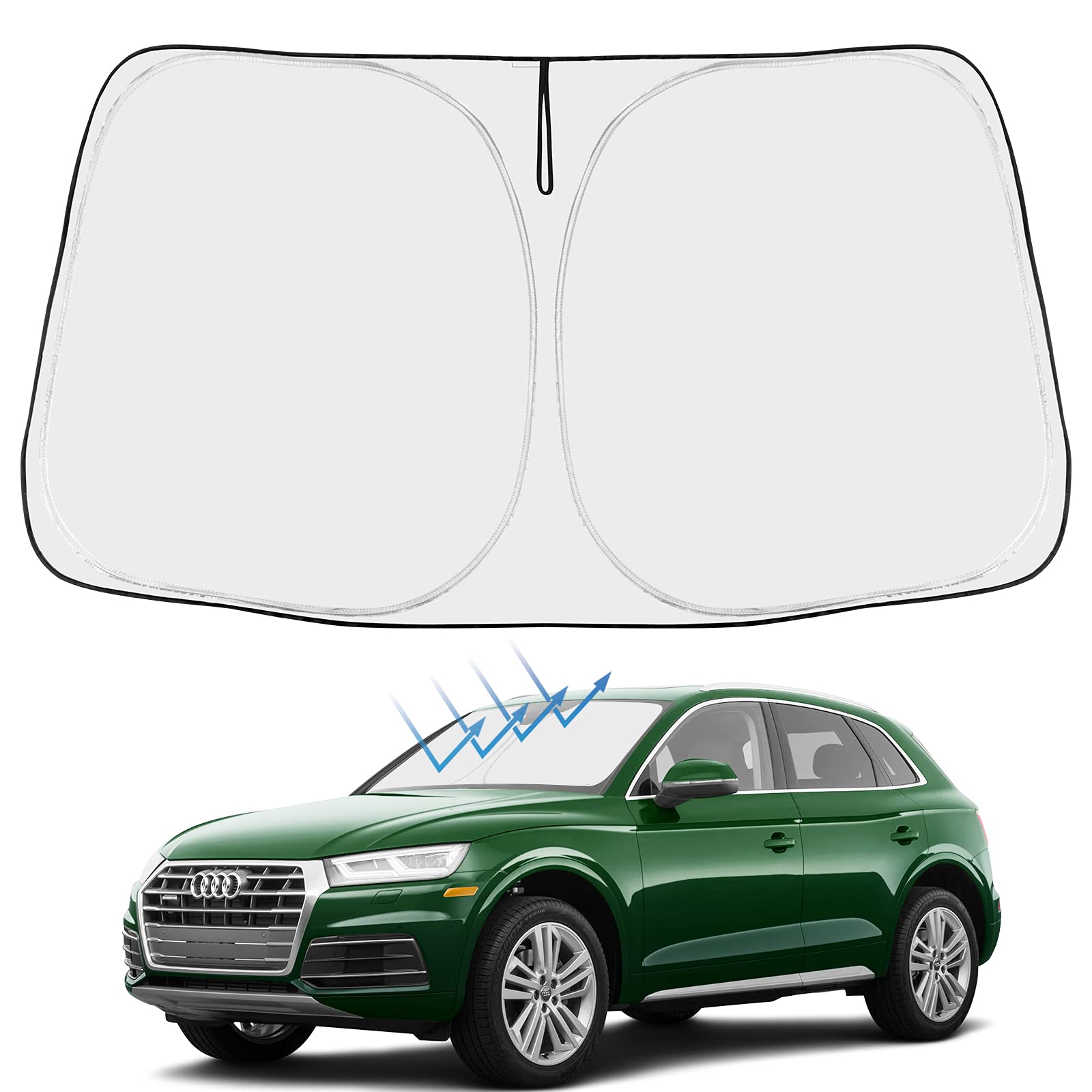 Proadsy Front Windshield Sun Shade Foldable Sunshade Protector Custom Fit 2024 2023 2022 2021 2020 2019 2018 Audi Q5 Sq5 Premium