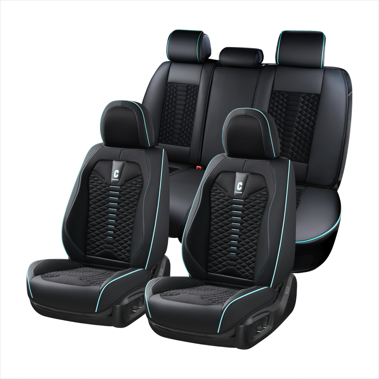 Coverado Car Seat Covers Full Set, 5 Seats Universal Seat Covers For Cars, Breathable Fabric Faux Leather Auto Seat Cushions, Fr
