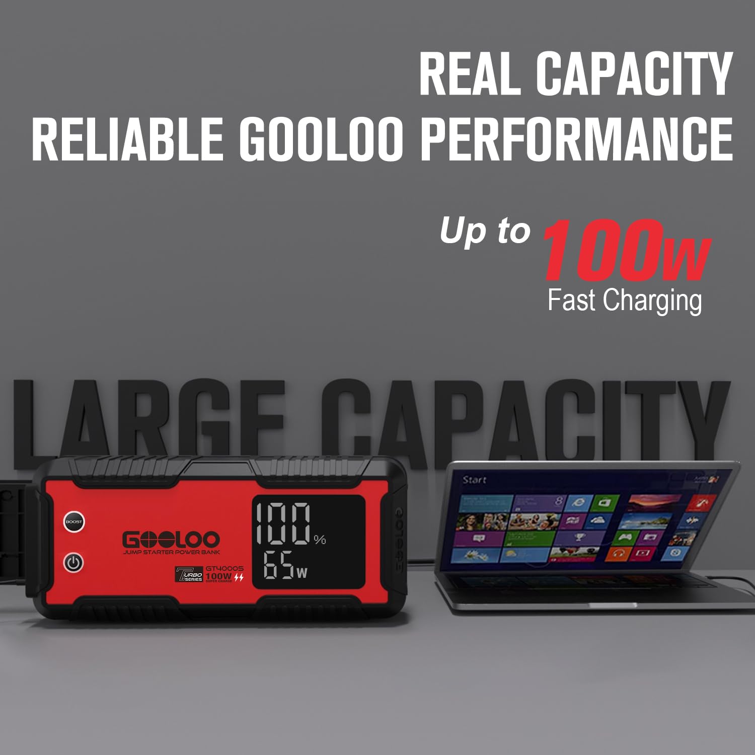 GOOLOO GT4000S Jump Starter - 4000 Amp Car Battery Charger for 10L Diesel & 12L Gas Engines, Red, Portable, Fast-Charging
